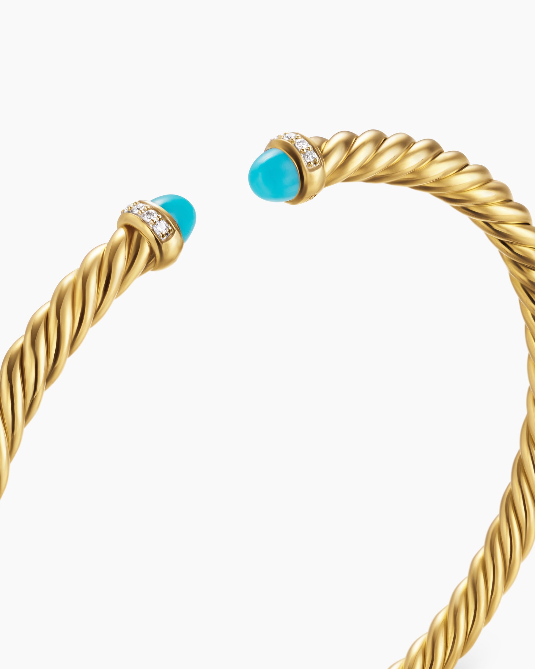Cablespira Flex Bracelet in 18K Yellow Gold with Turquoise and Diamonds, 4mm - Image 5