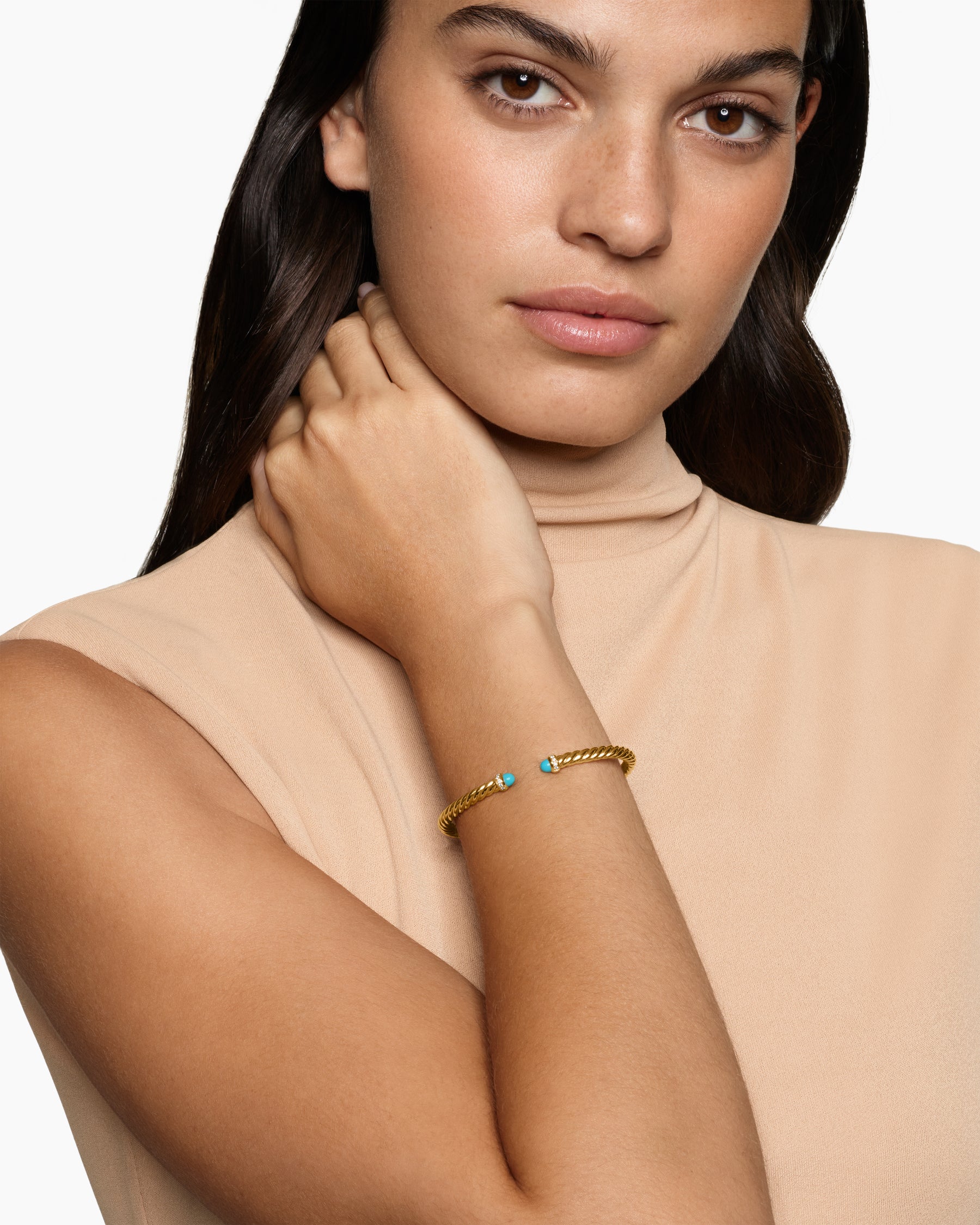 Alternative view of Cablespira Flex Bracelet in 18K Yellow Gold with Turquoise and Diamonds, 4mm