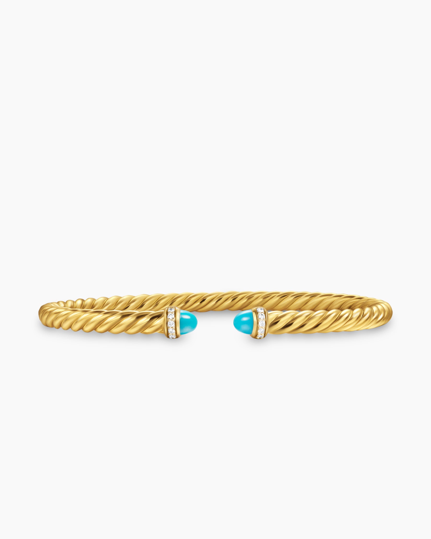 Cablespira Flex Bracelet in 18K Yellow Gold with Turquoise and Diamonds, 4mm