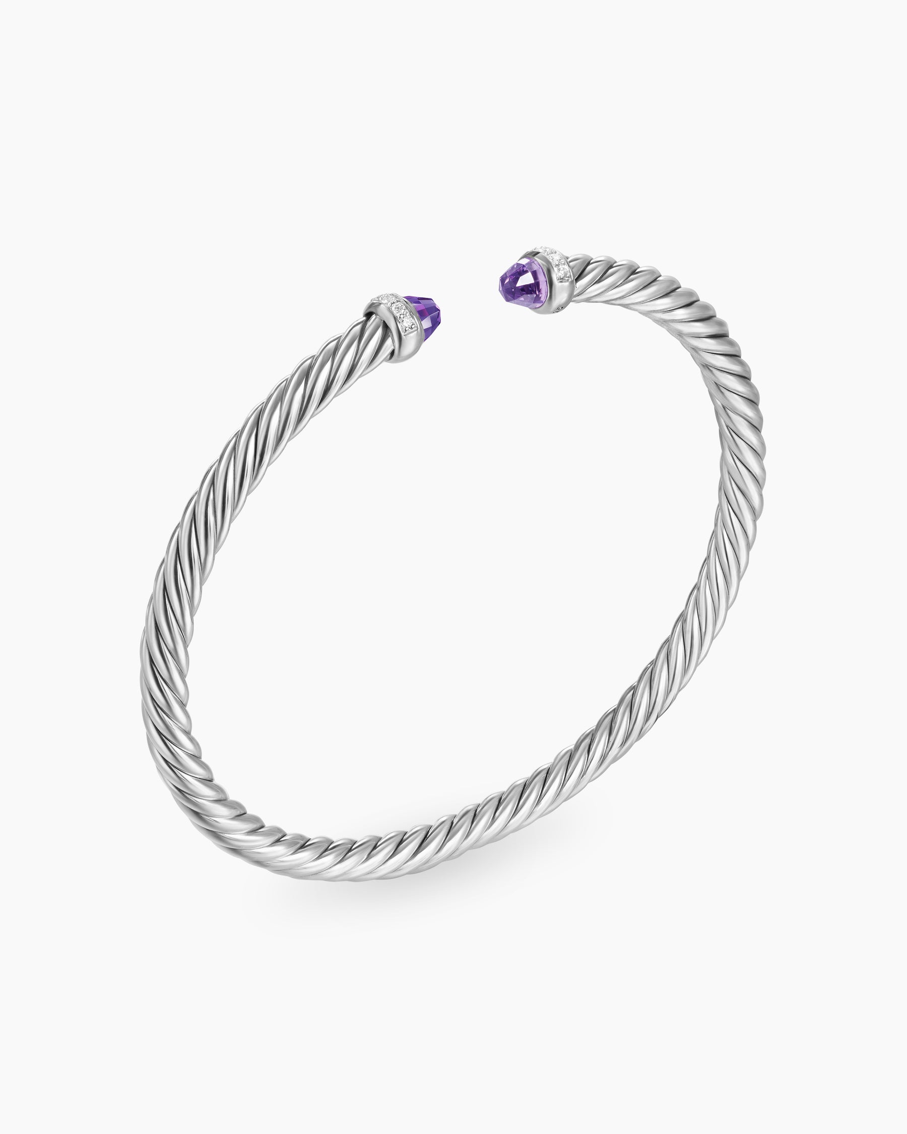 Cable Flex Bracelet in Sterling Silver with Amethyst and Diamonds, 4mm - Image 3