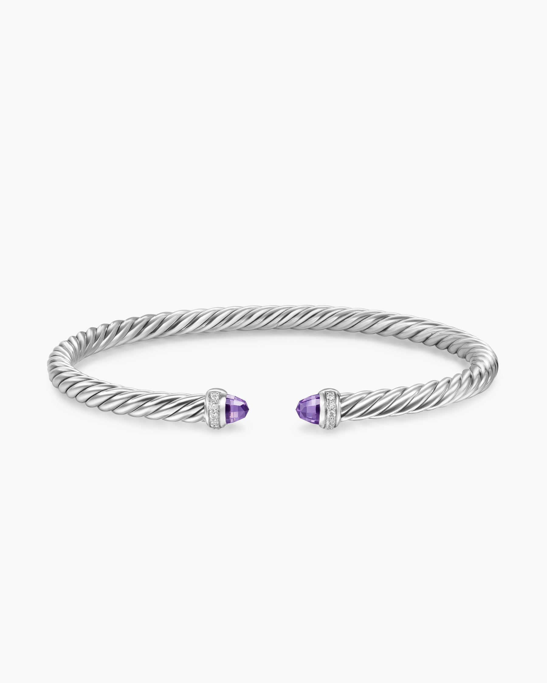Cable Flex Bracelet in Sterling Silver with Amethyst and Diamonds, 4mm - Image 4