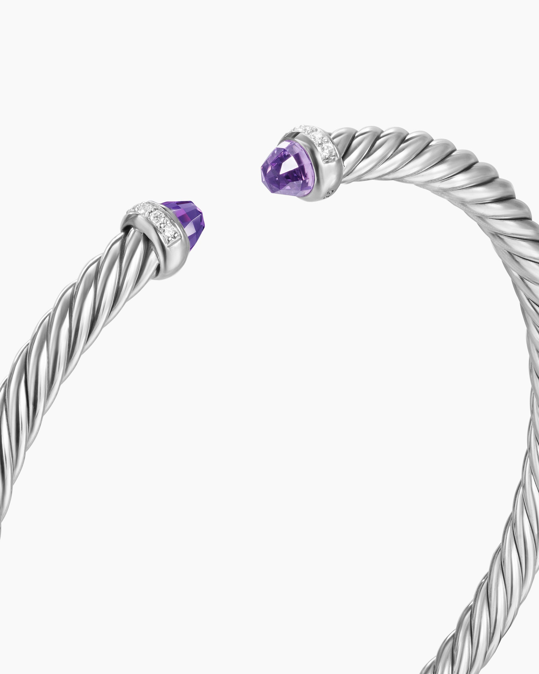 Cable Flex Bracelet in Sterling Silver with Amethyst and Diamonds, 4mm - Image 5