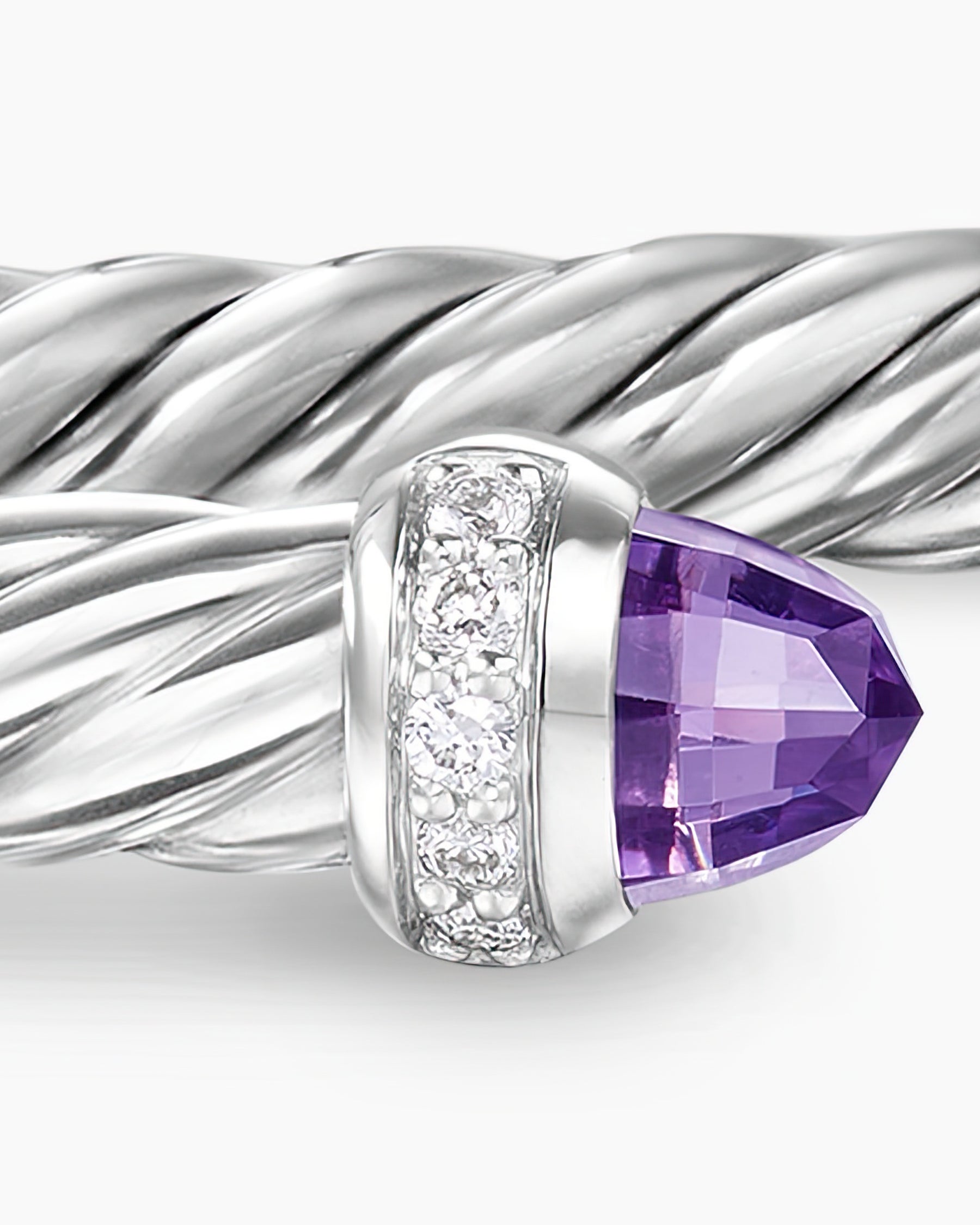 Cable Flex Bracelet in Sterling Silver with Amethyst and Diamonds, 4mm - Image 6