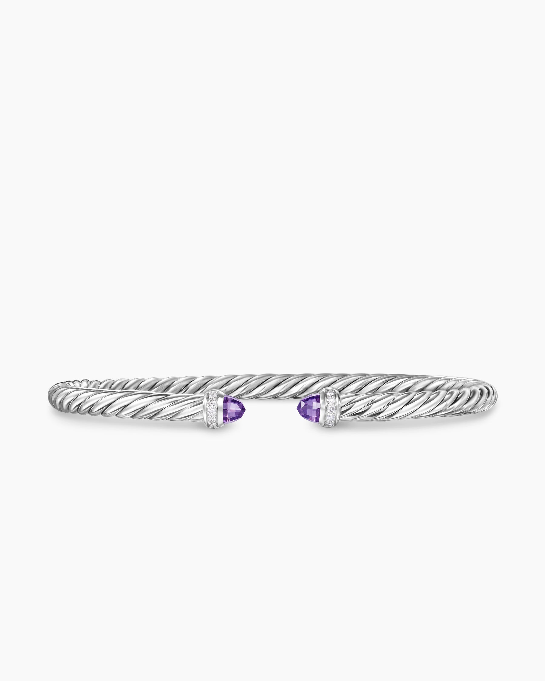 Cable Flex Bracelet in Sterling Silver with Amethyst and Diamonds, 4mm
