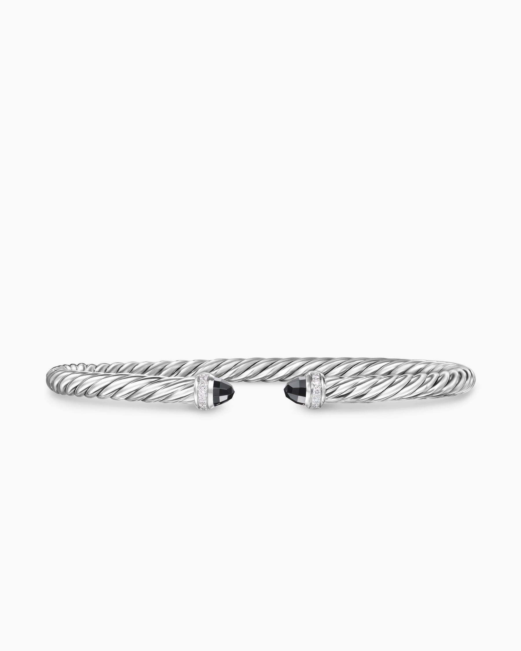 Cable Flex Bracelet in Sterling Silver with Black Onyx and Diamonds, 4mm