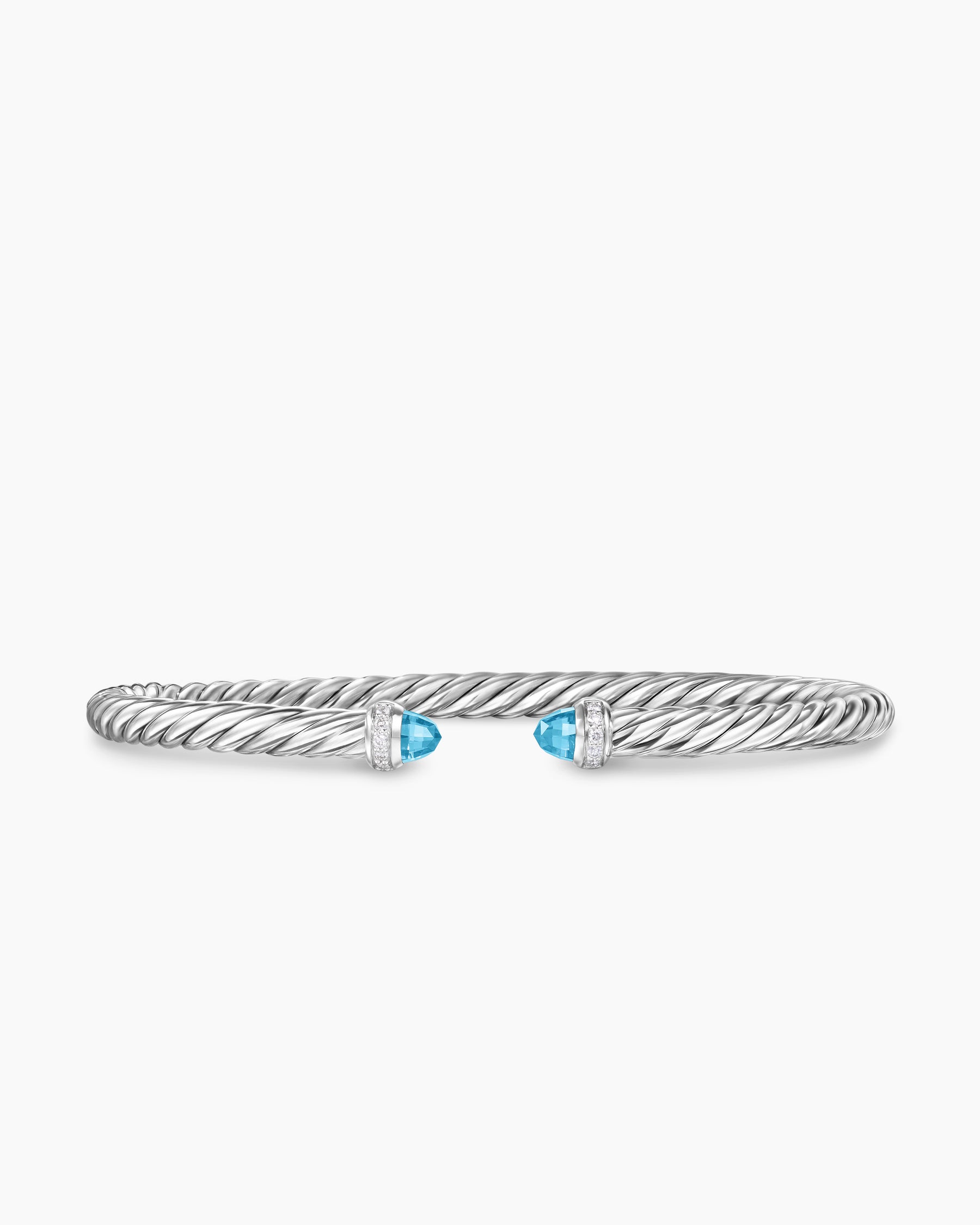 Cable Flex Bracelet in Sterling Silver with Blue Topaz and Diamonds, 4mm