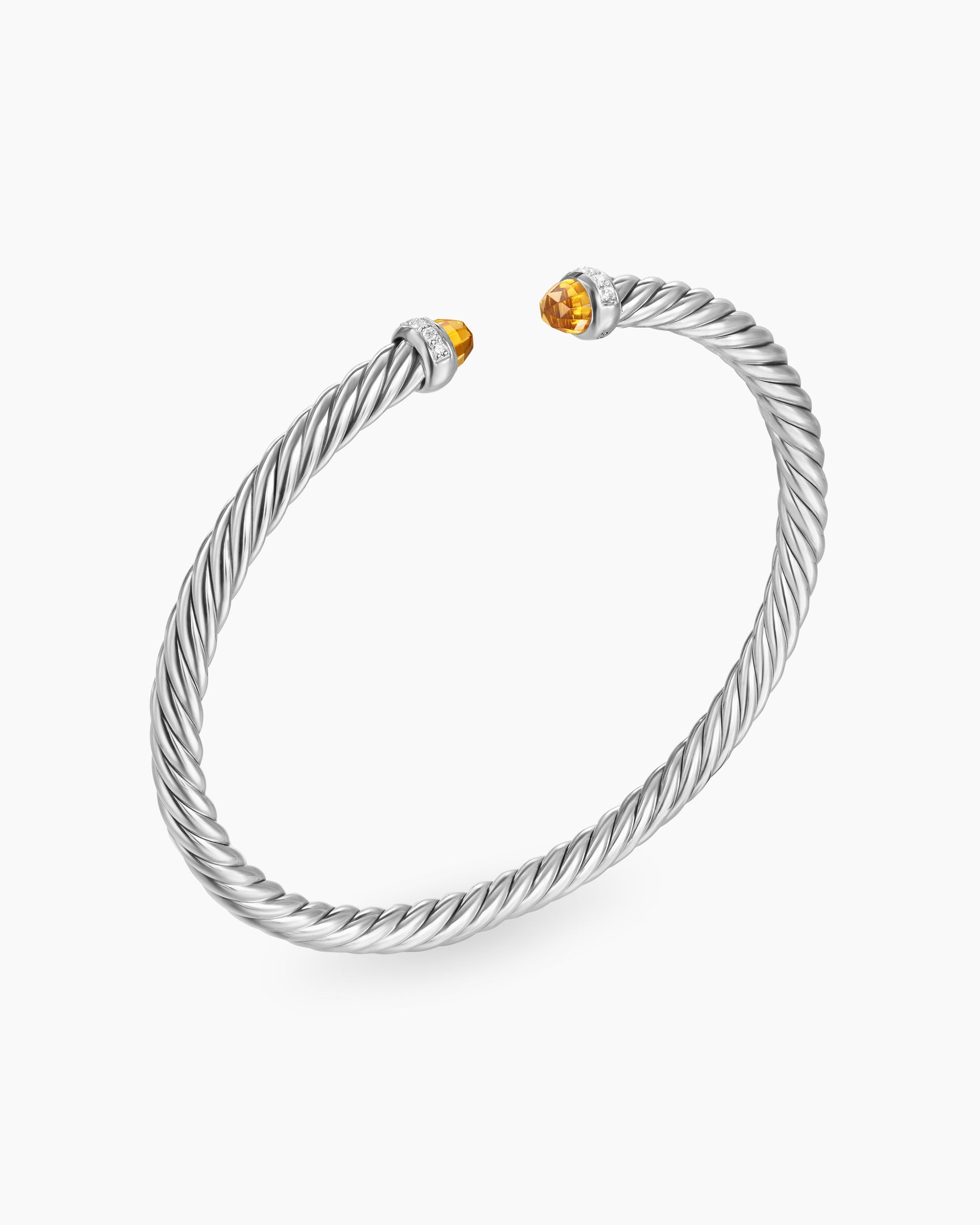 Cable Flex Bracelet in Sterling Silver with Citrine and Diamonds, 4mm - Image 3