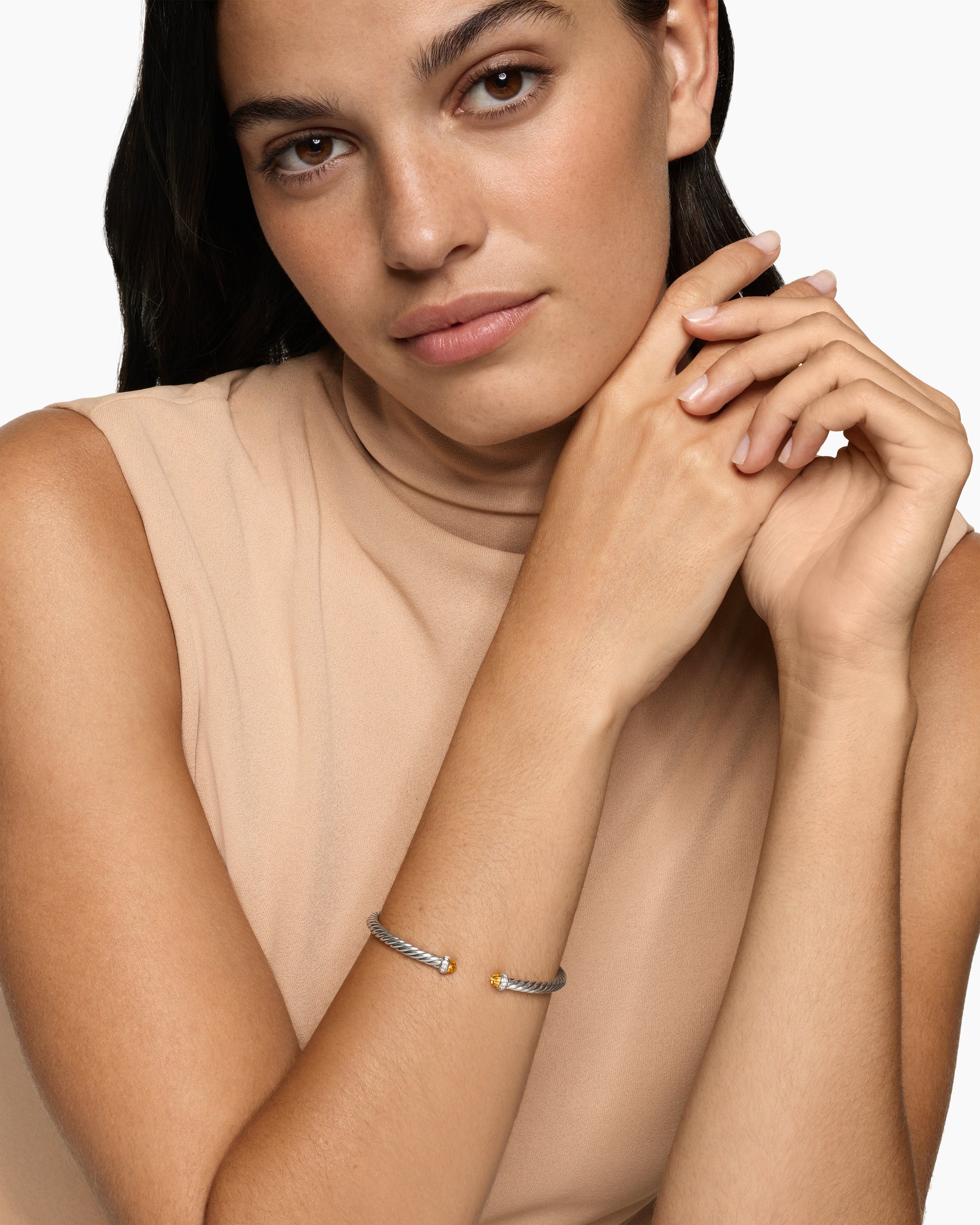 Alternative view of Cable Flex Bracelet in Sterling Silver with Citrine and Diamonds, 4mm