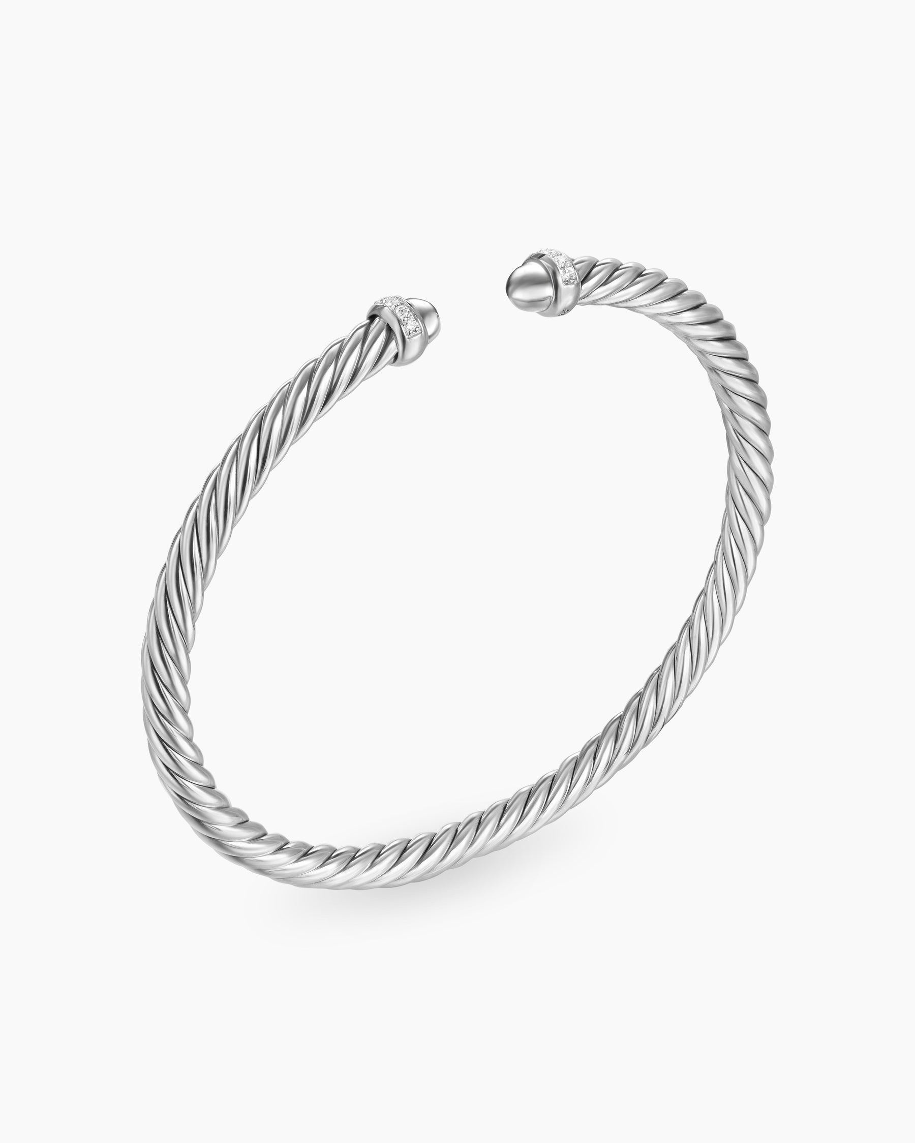 Cable Flex Bracelet in Sterling Silver with Diamonds, 4mm - Image 3
