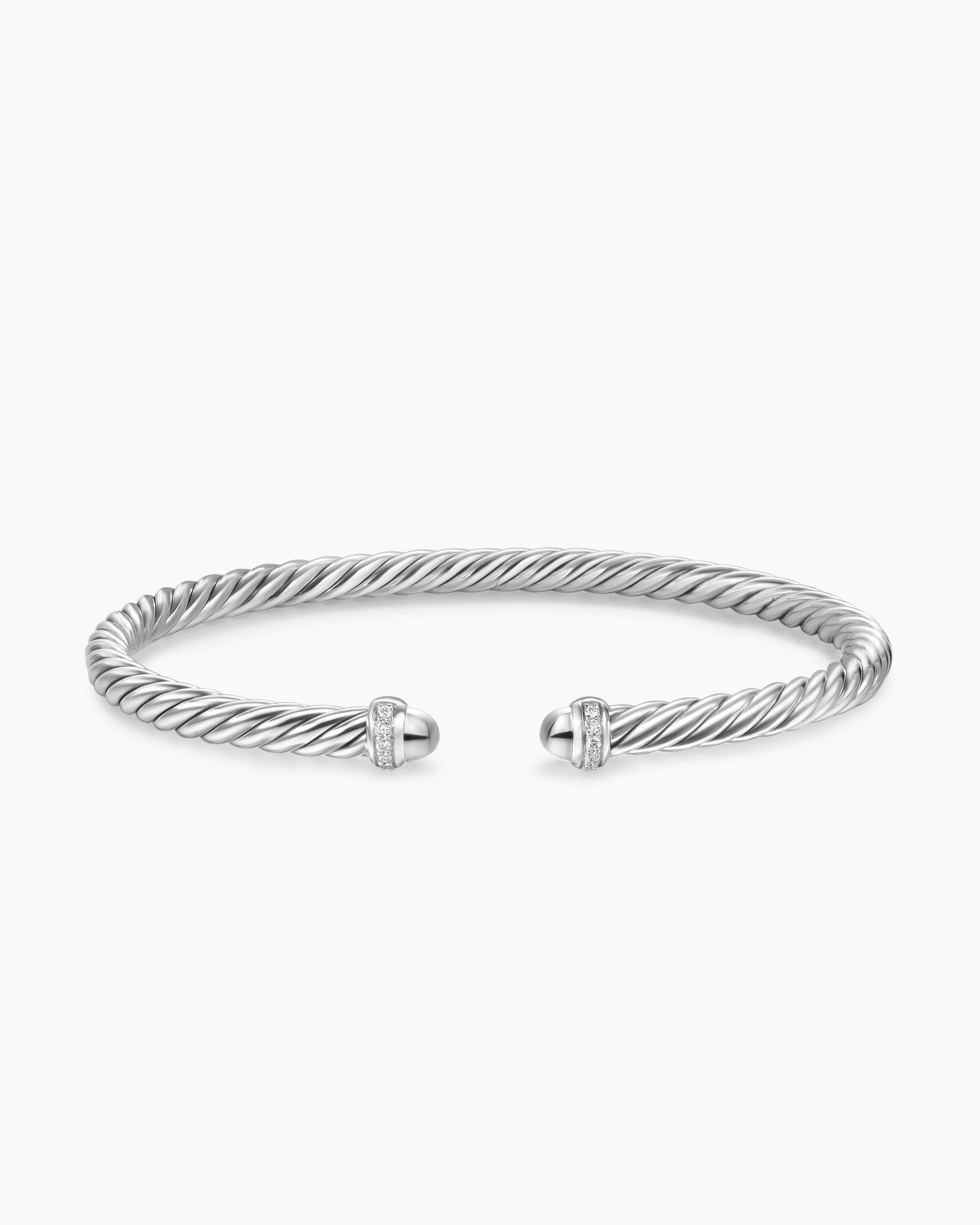 Cable Flex Bracelet in Sterling Silver with Diamonds, 4mm - Image 4