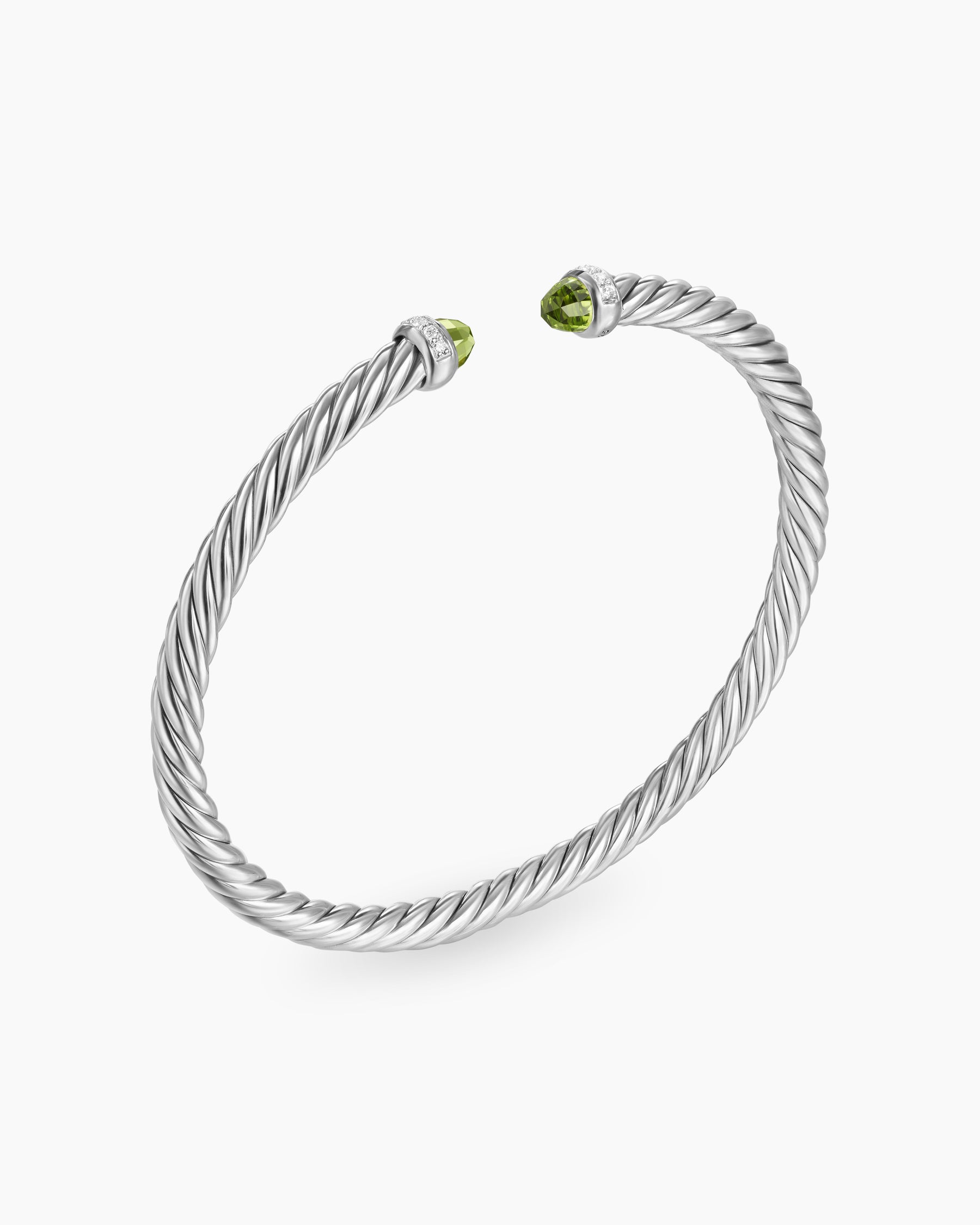 Cable Flex Bracelet in Sterling Silver with Peridot and Diamonds, 4mm - Image 3