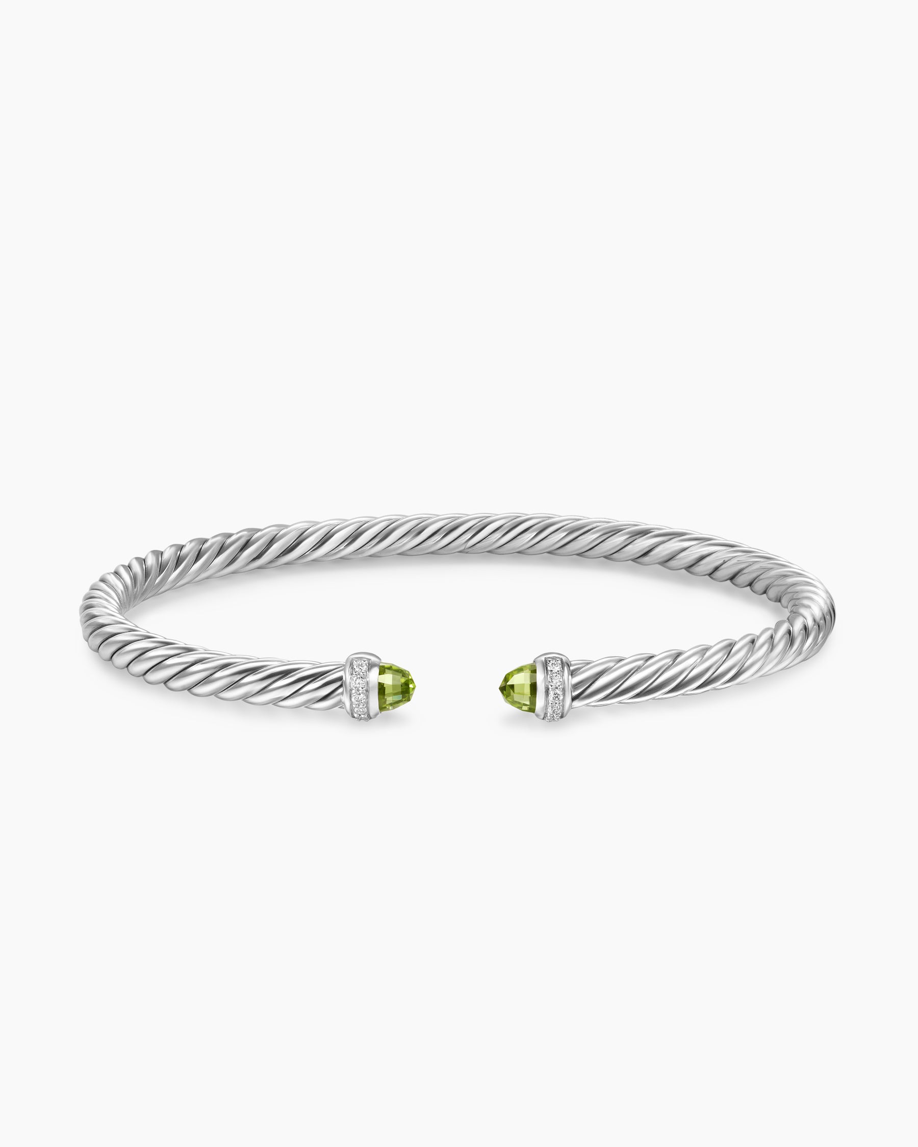 Cable Flex Bracelet in Sterling Silver with Peridot and Diamonds, 4mm - Image 4