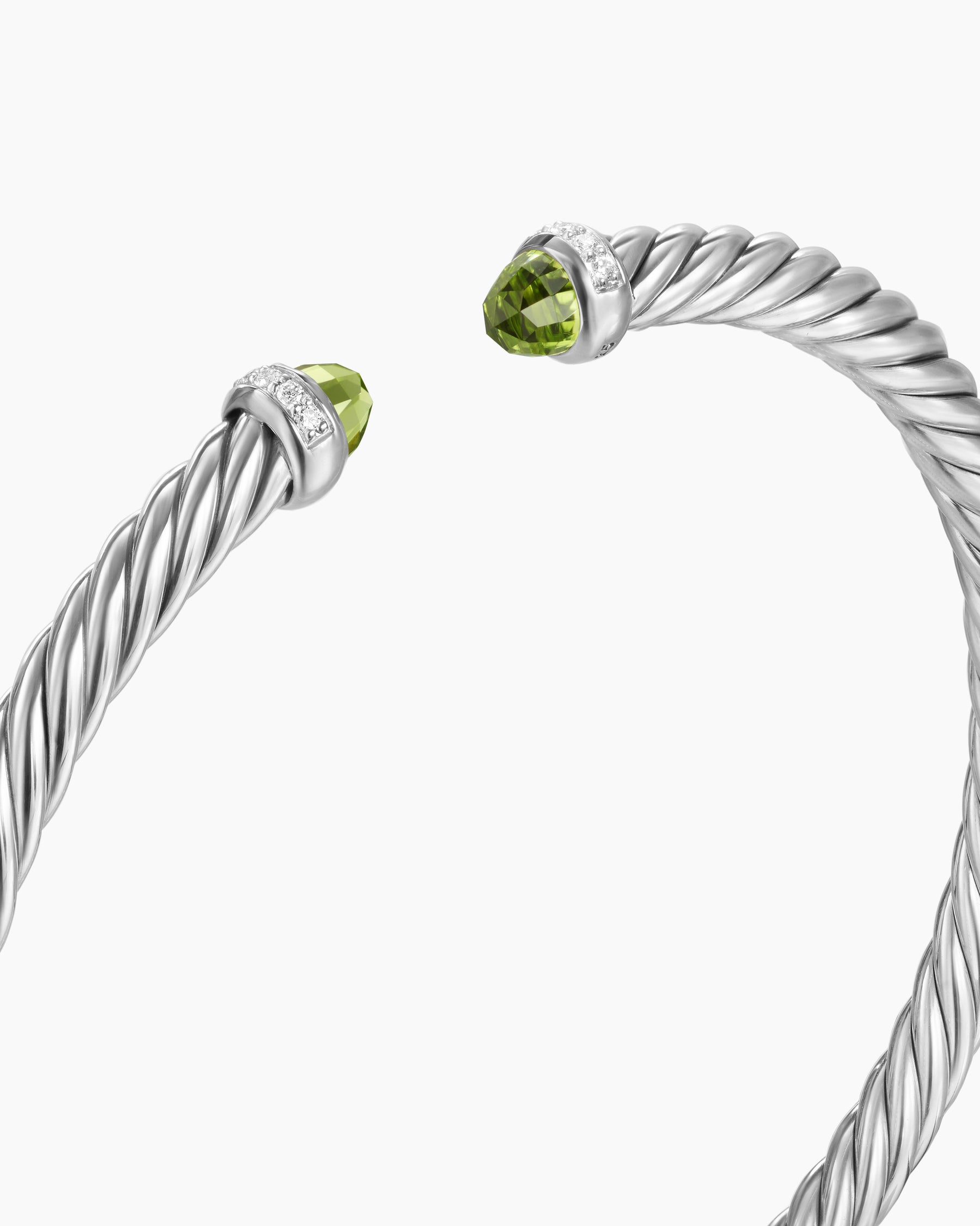 Cable Flex Bracelet in Sterling Silver with Peridot and Diamonds, 4mm - Image 5