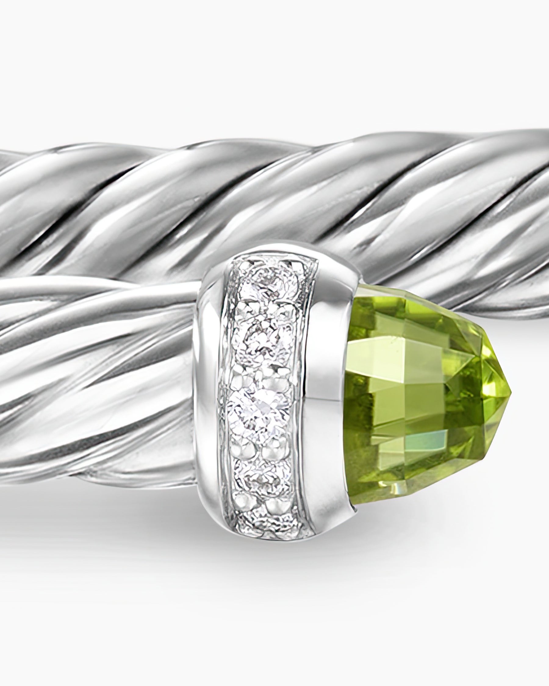 Cable Flex Bracelet in Sterling Silver with Peridot and Diamonds, 4mm - Image 6
