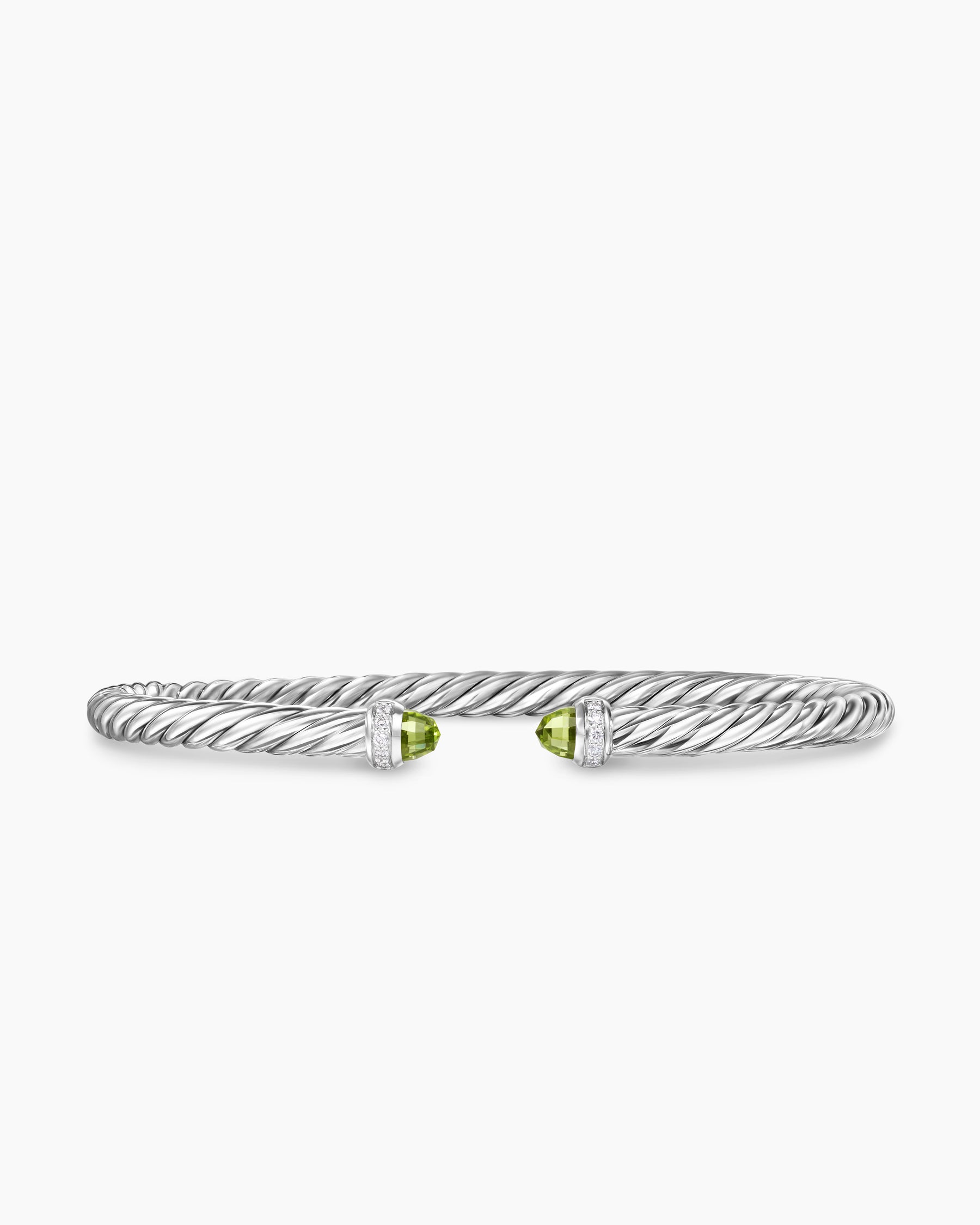 Cable Flex Bracelet in Sterling Silver with Peridot and Diamonds, 4mm