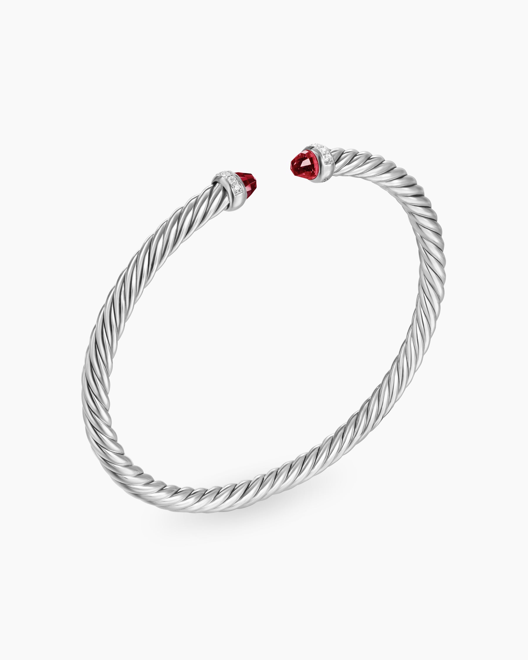 Cable Flex Bracelet in Sterling Silver with Rhodolite Garnet and Diamonds, 4mm - Image 3