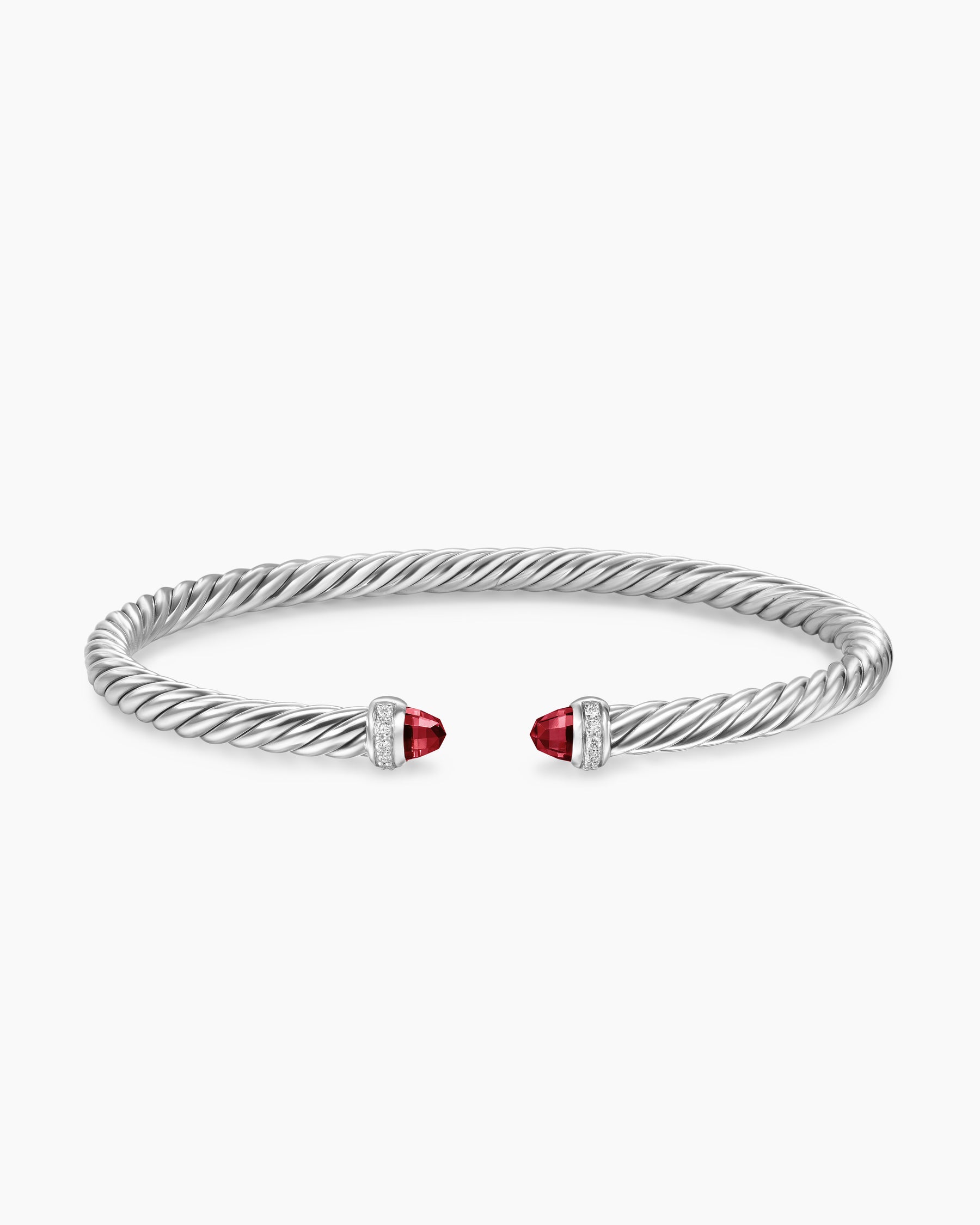 Cable Flex Bracelet in Sterling Silver with Rhodolite Garnet and Diamonds, 4mm - Image 4