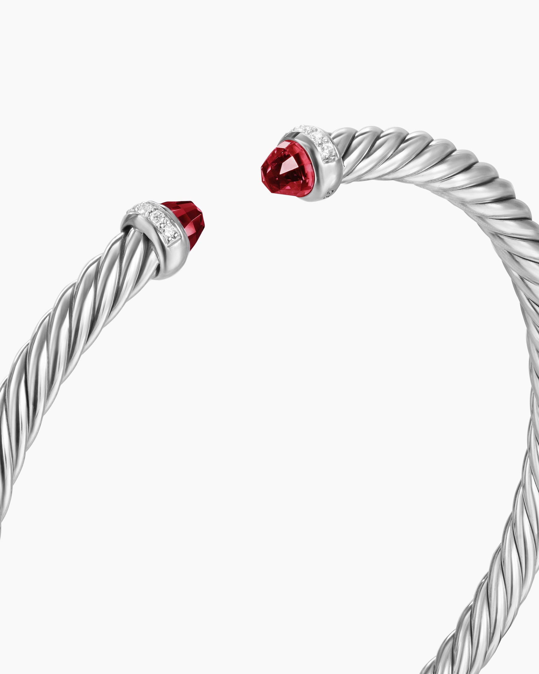 Cable Flex Bracelet in Sterling Silver with Rhodolite Garnet and Diamonds, 4mm - Image 5