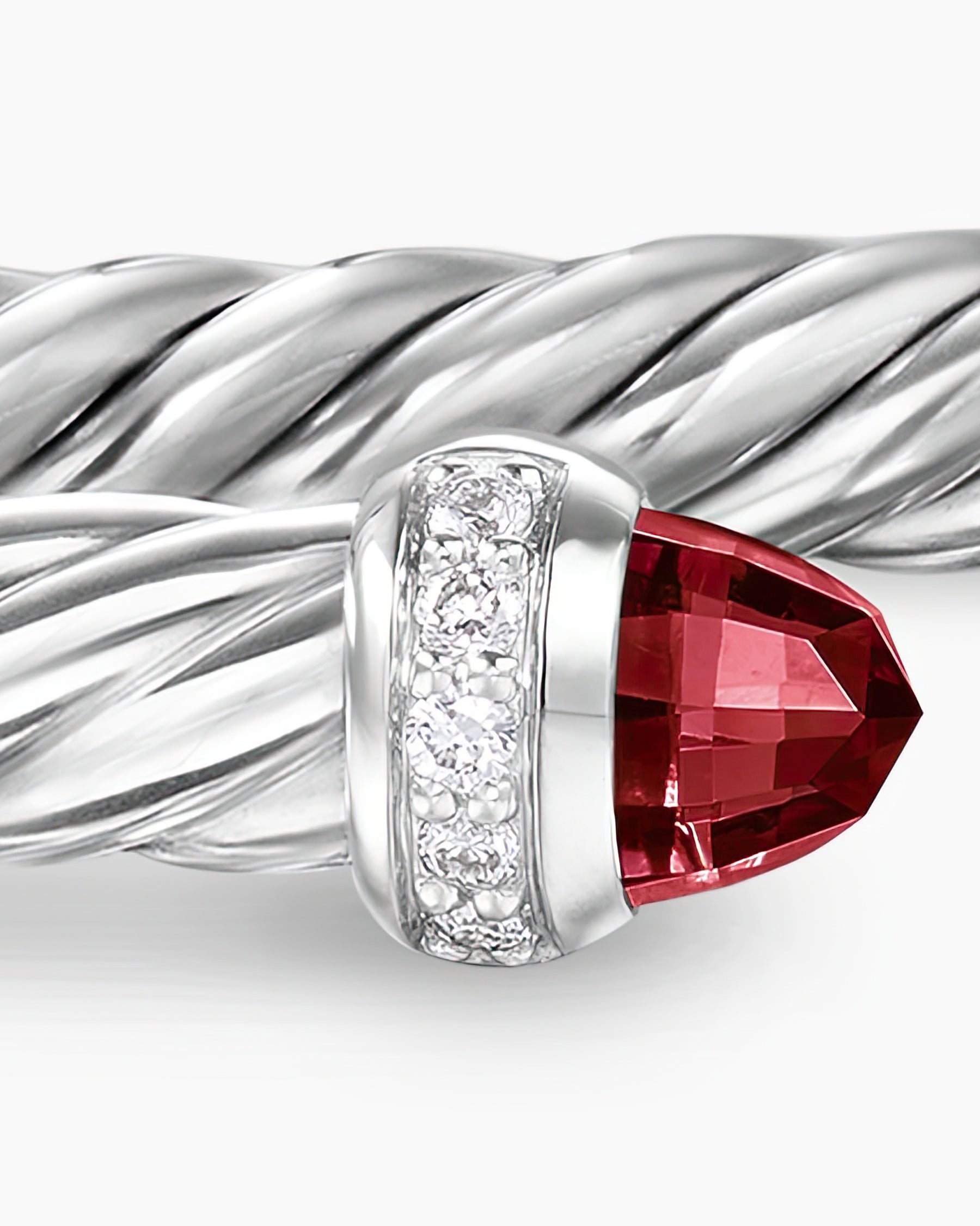 Cable Flex Bracelet in Sterling Silver with Rhodolite Garnet and Diamonds, 4mm - Image 6