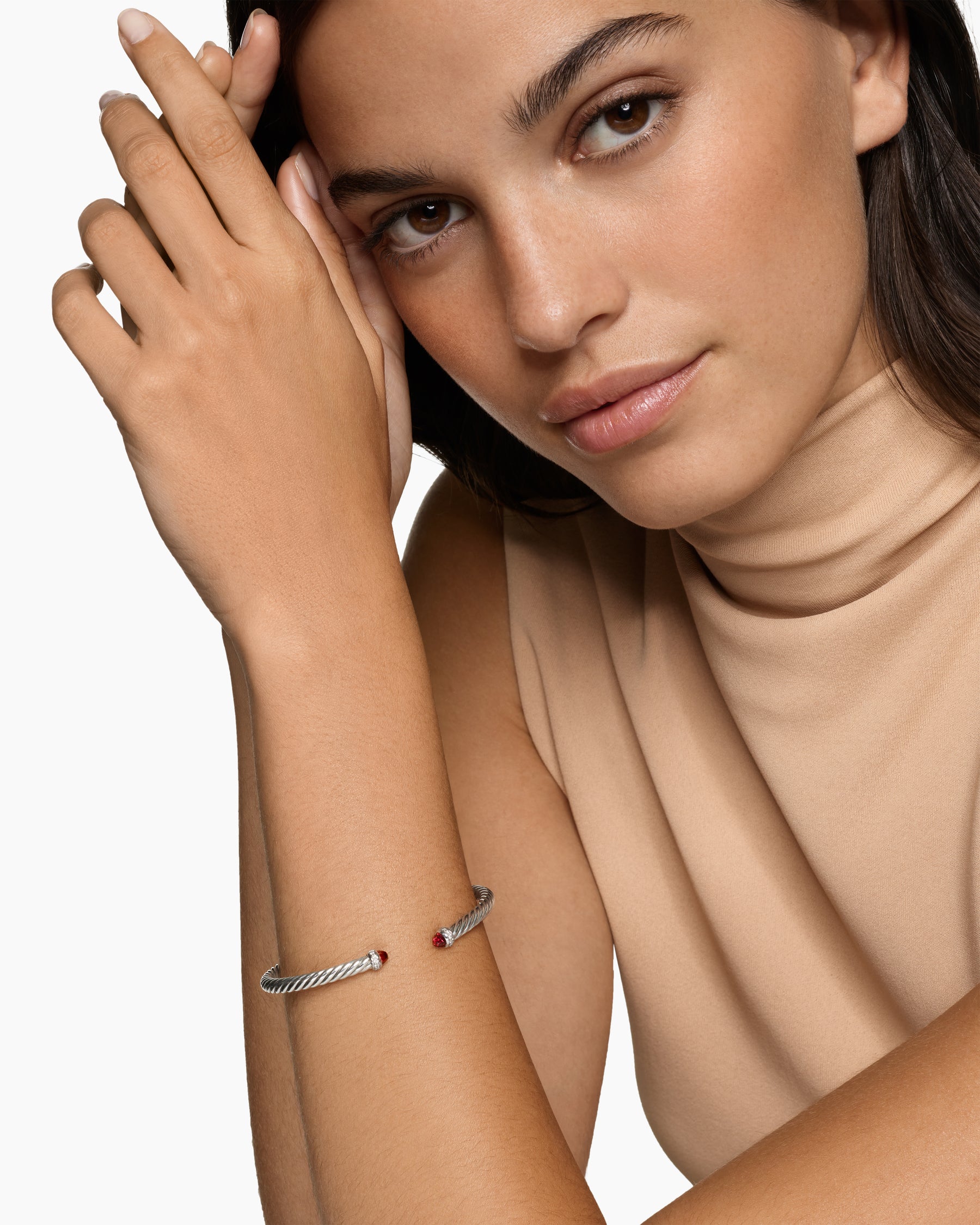 Alternative view of Cable Flex Bracelet in Sterling Silver with Rhodolite Garnet and Diamonds, 4mm