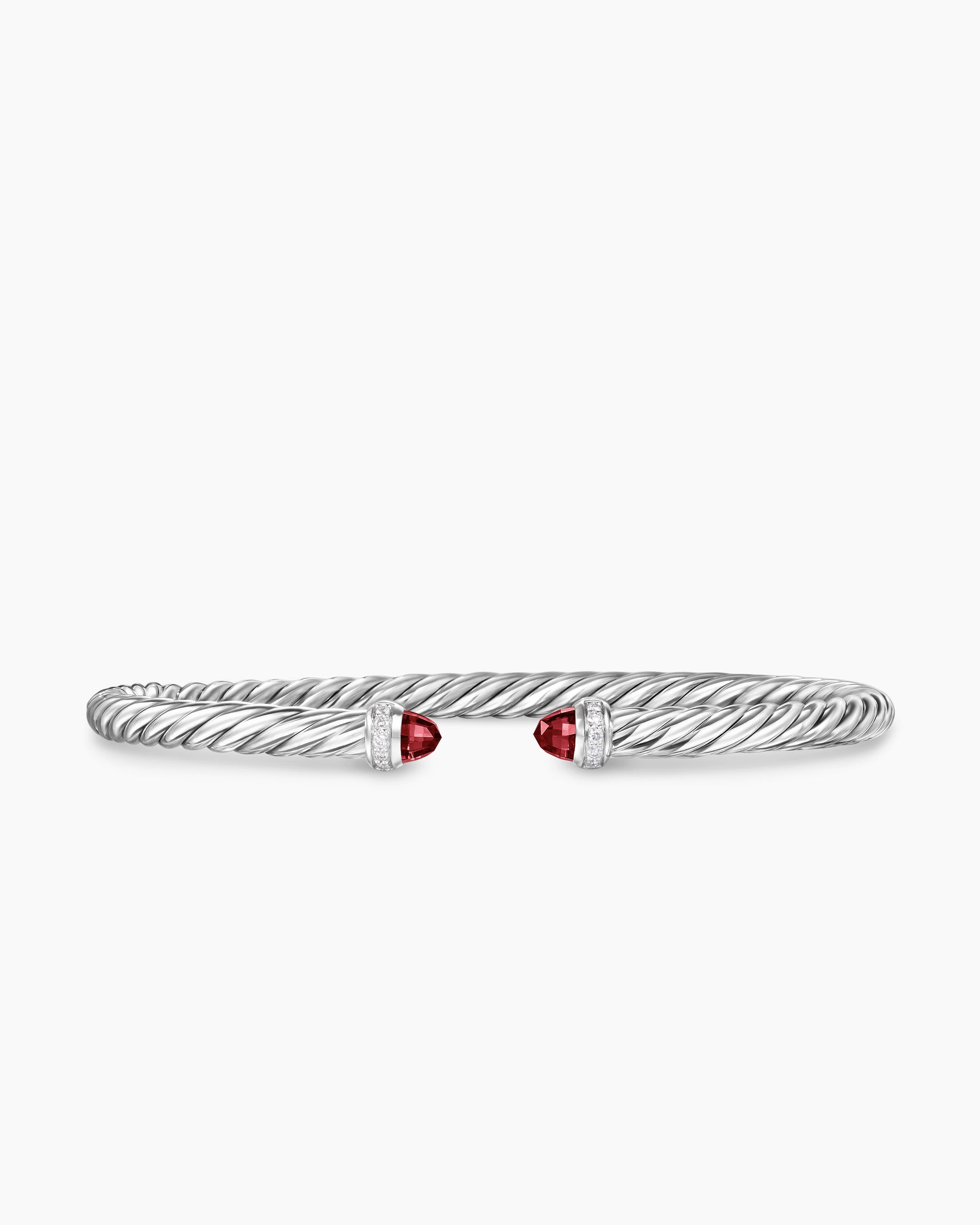 Cable Flex Bracelet in Sterling Silver with Rhodolite Garnet and Diamonds, 4mm