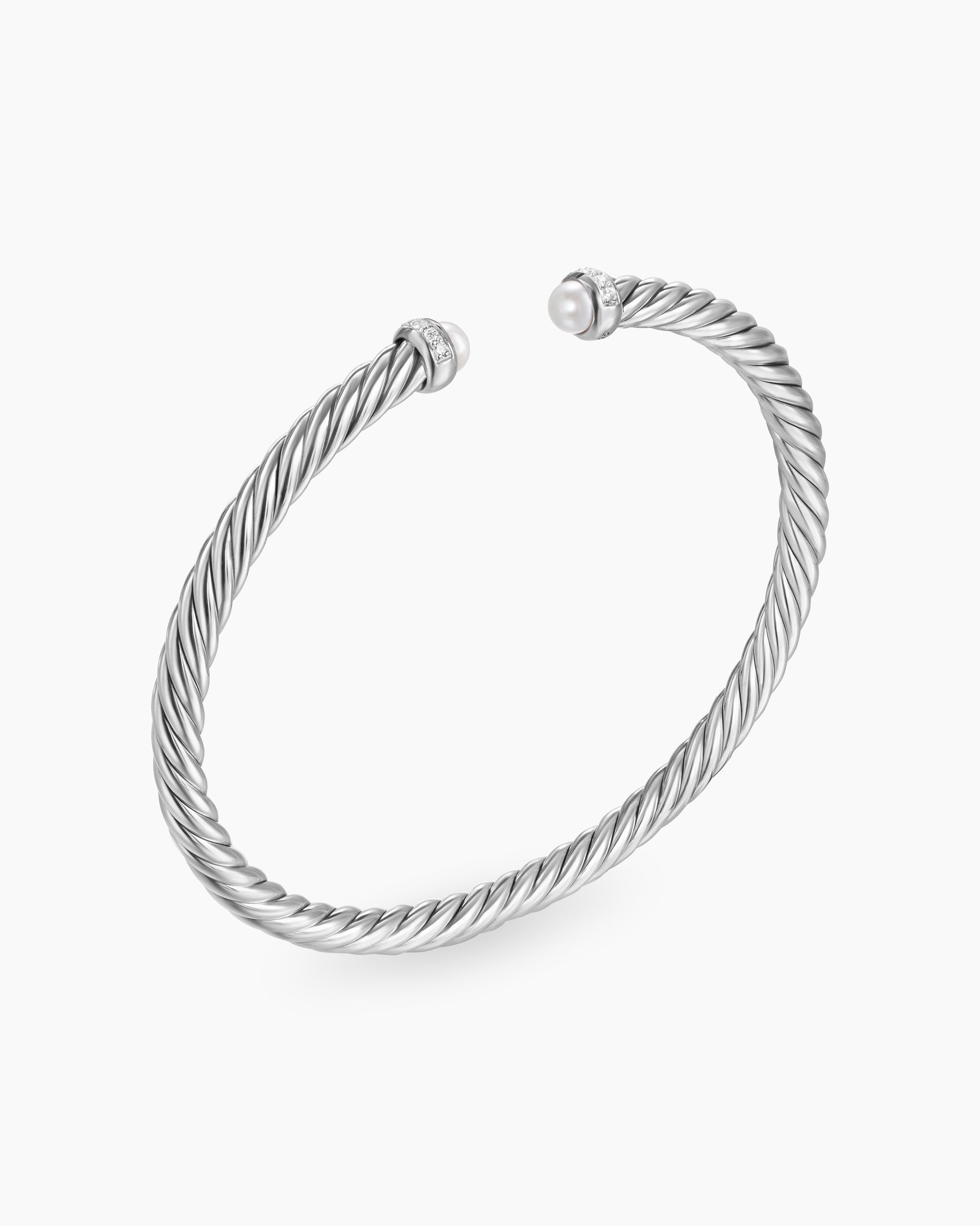 Cable Flex Bracelet in Sterling Silver with Pearls and Diamonds, 4mm - Image 3