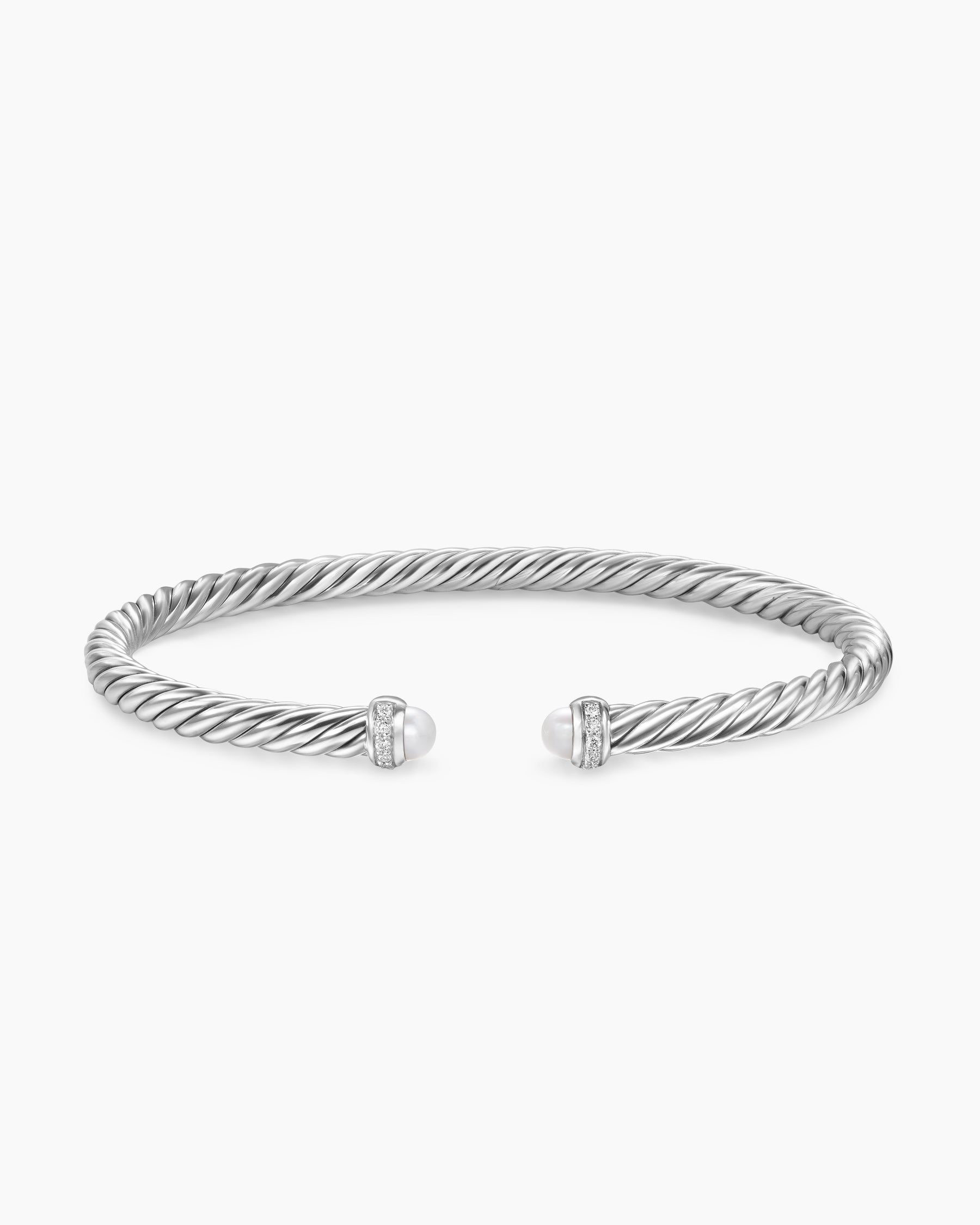 Cable Flex Bracelet in Sterling Silver with Pearls and Diamonds, 4mm - Image 4