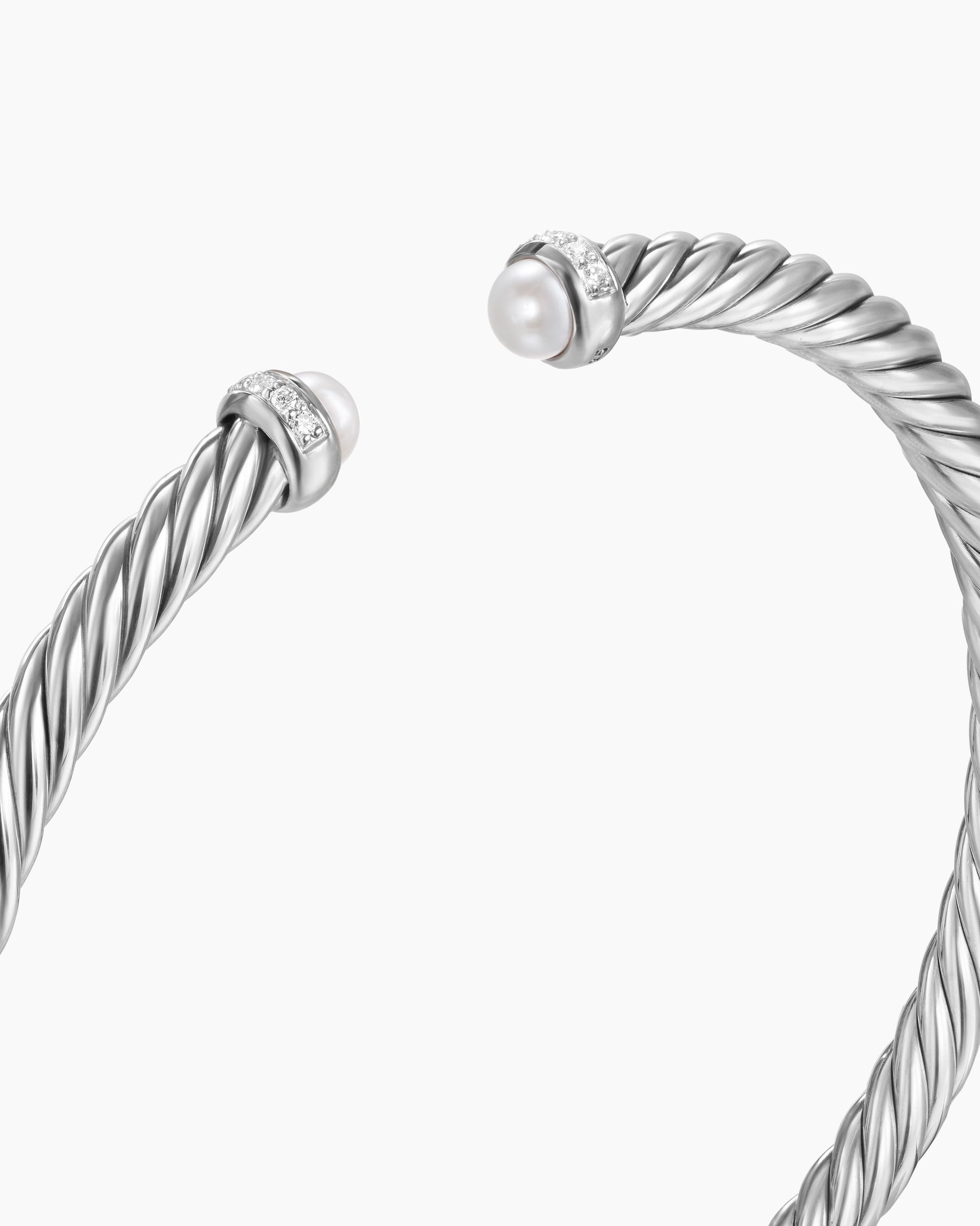 Cable Flex Bracelet in Sterling Silver with Pearls and Diamonds, 4mm - Image 5