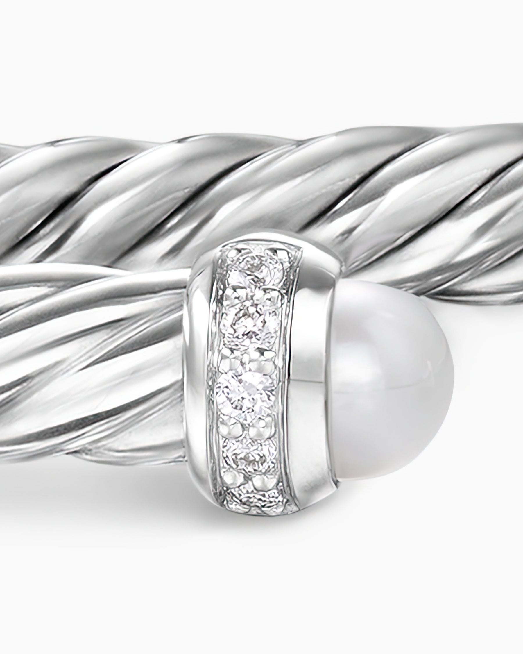 Cable Flex Bracelet in Sterling Silver with Pearls and Diamonds, 4mm - Image 6
