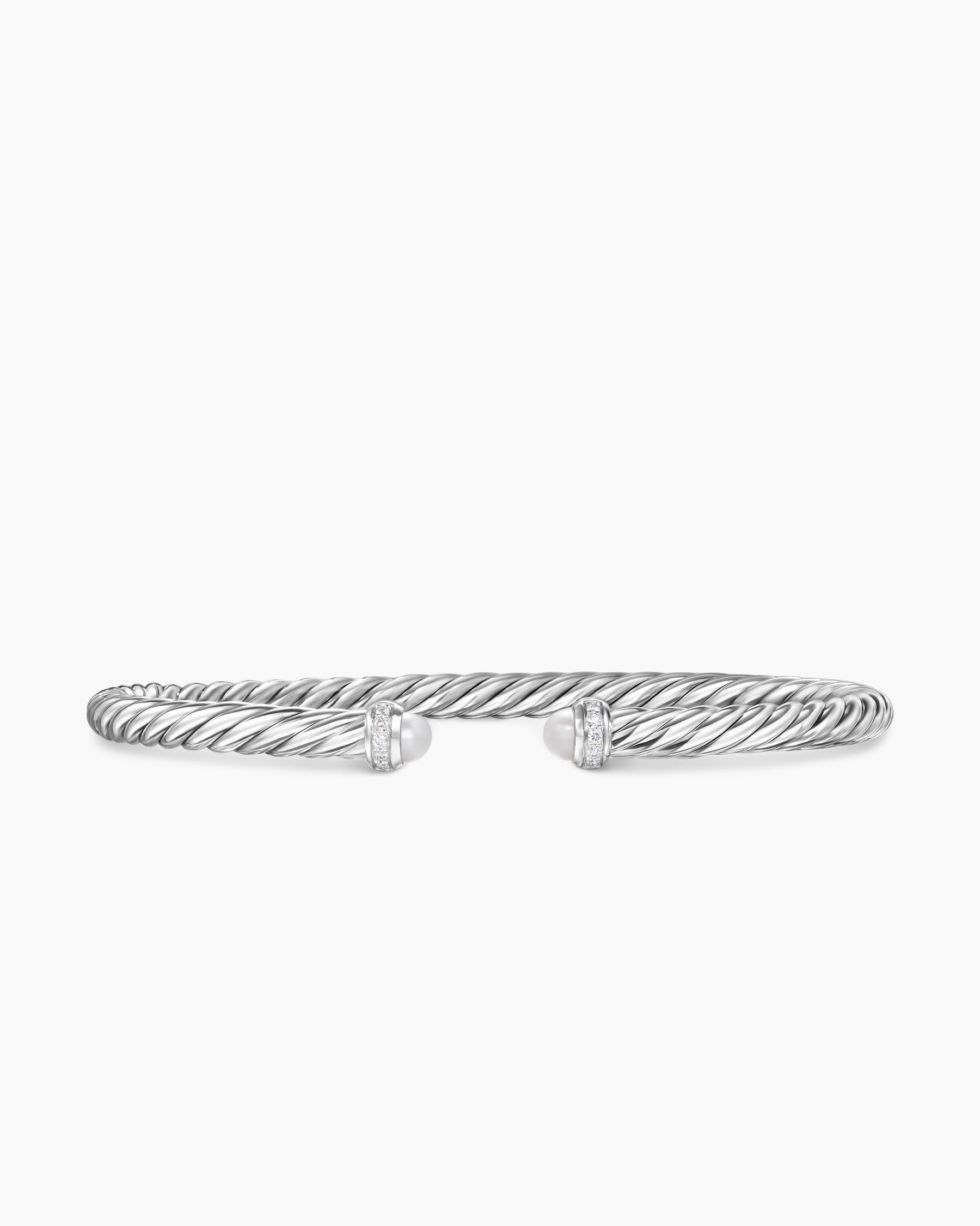 Cable Flex Bracelet in Sterling Silver with Pearls and Diamonds, 4mm
