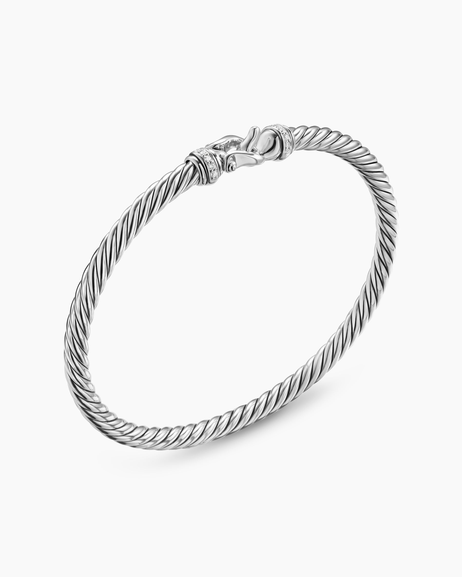 Cable Flex Buckle Bracelet in Sterling Silver with Diamonds, 4mm - Image 3