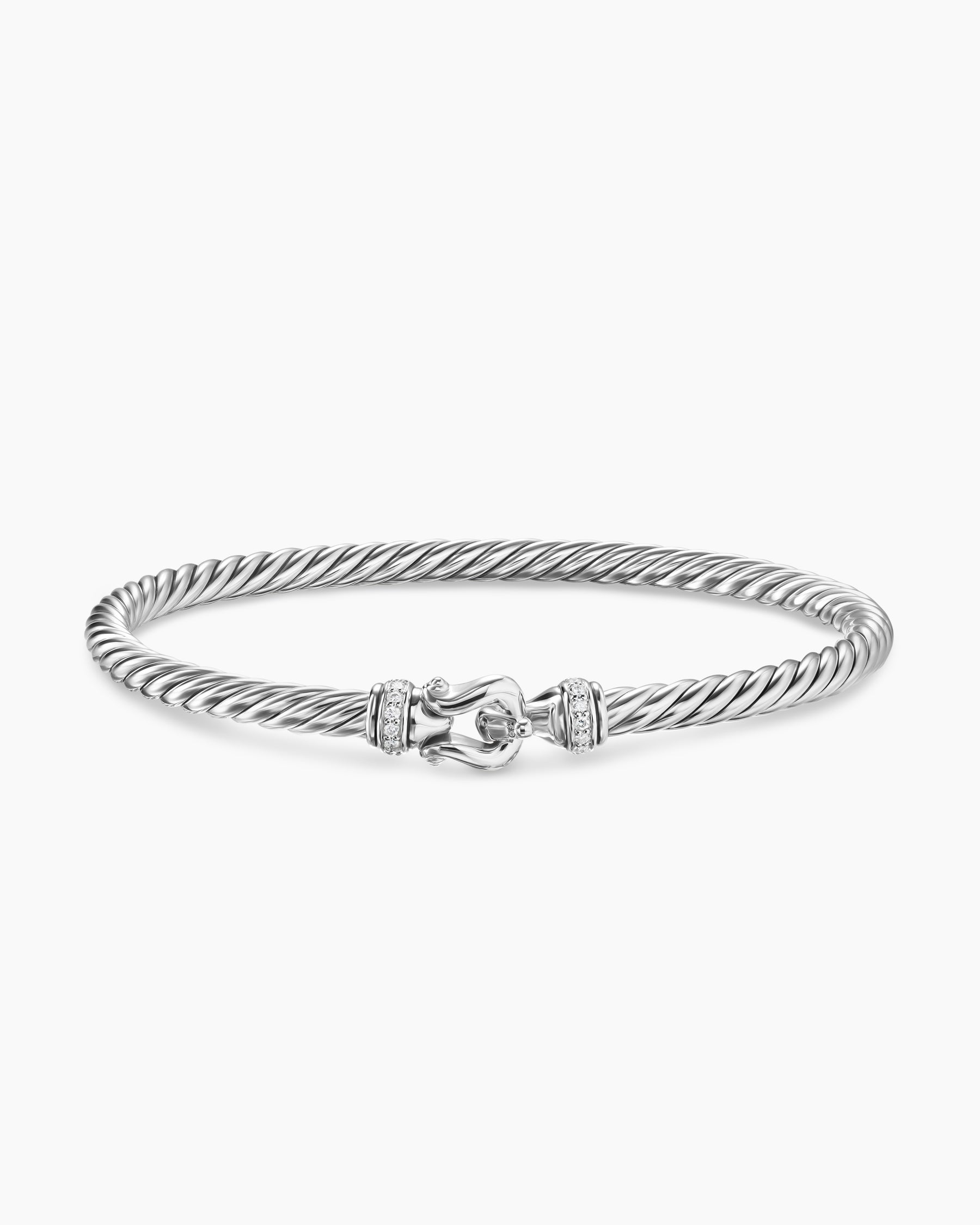 Cable Flex Buckle Bracelet in Sterling Silver with Diamonds, 4mm - Image 4