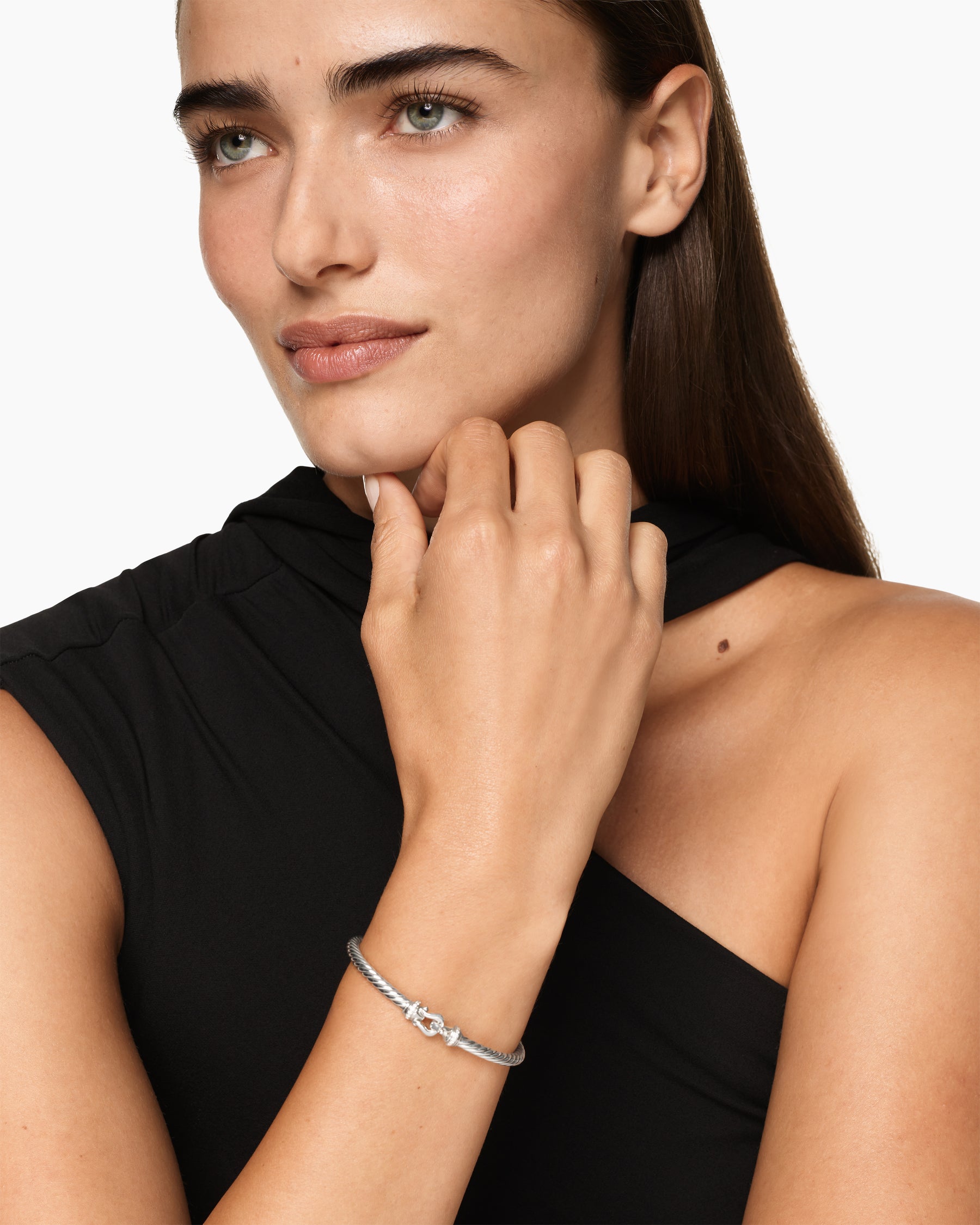 Cable Flex Buckle Bracelet in Sterling Silver with Diamonds, 4mm - Image 2