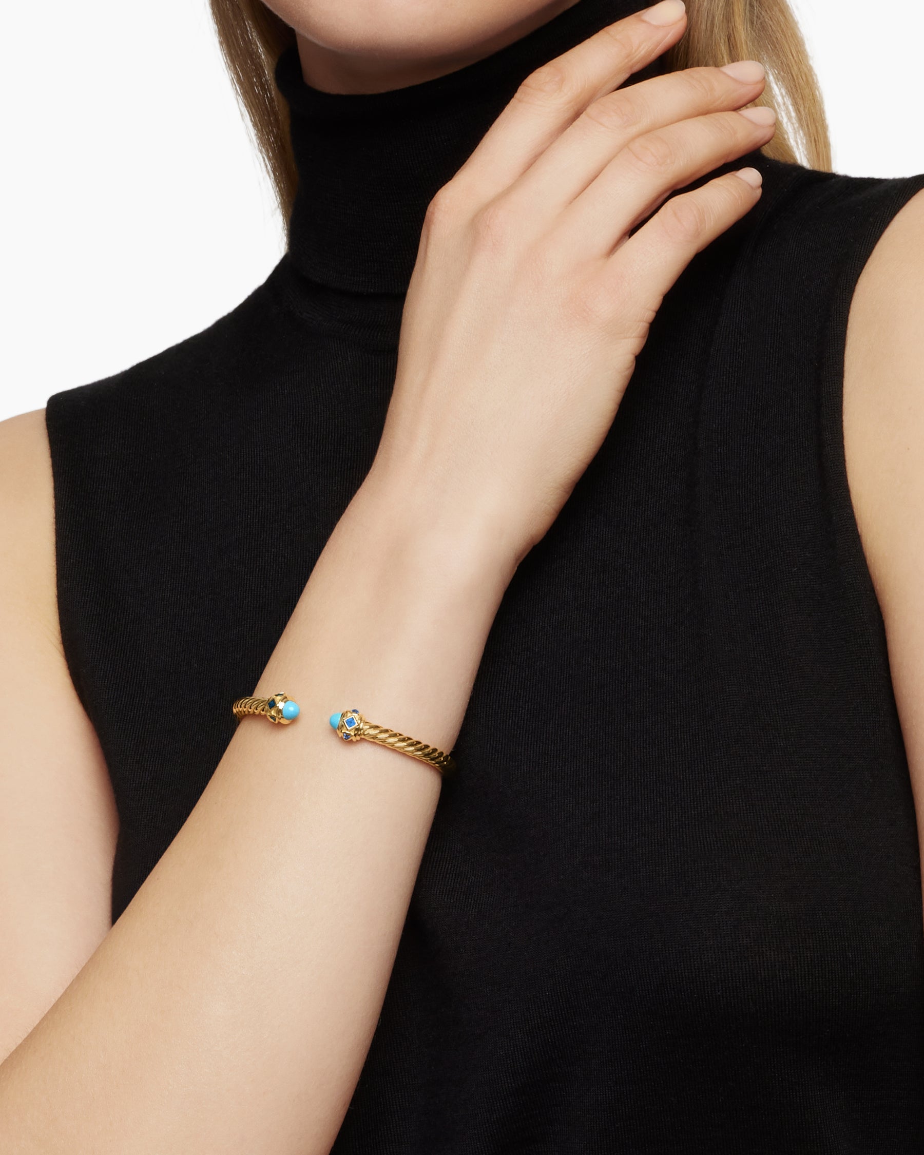 Renaissance Cablespira Bracelet in 18K Yellow Gold with Turquoise, Hampton Blue Topaz and Iolite, 5mm - Image 2