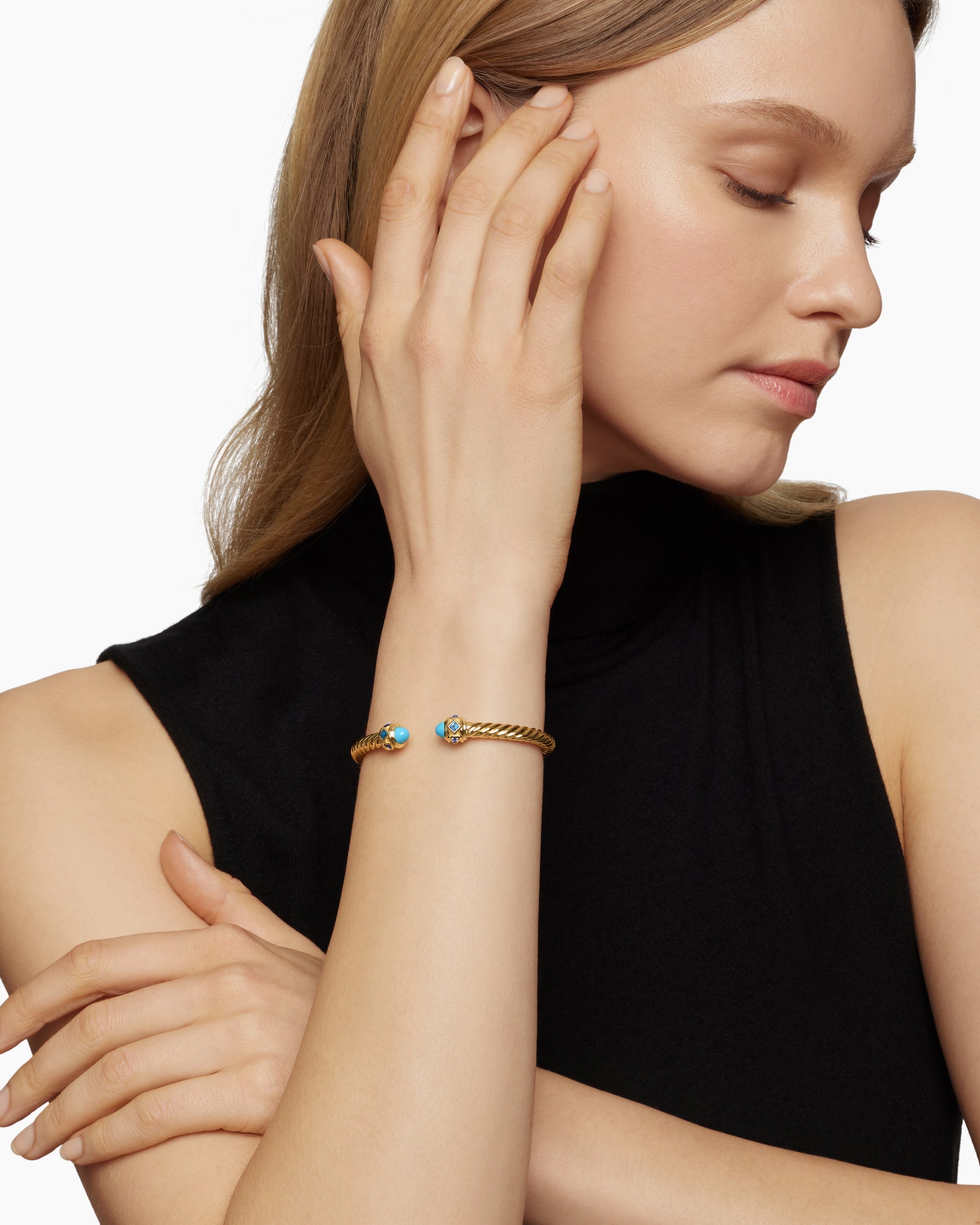 Renaissance Cablespira Bracelet in 18K Yellow Gold with Turquoise, Hampton Blue Topaz and Iolite, 5mm - Image 7