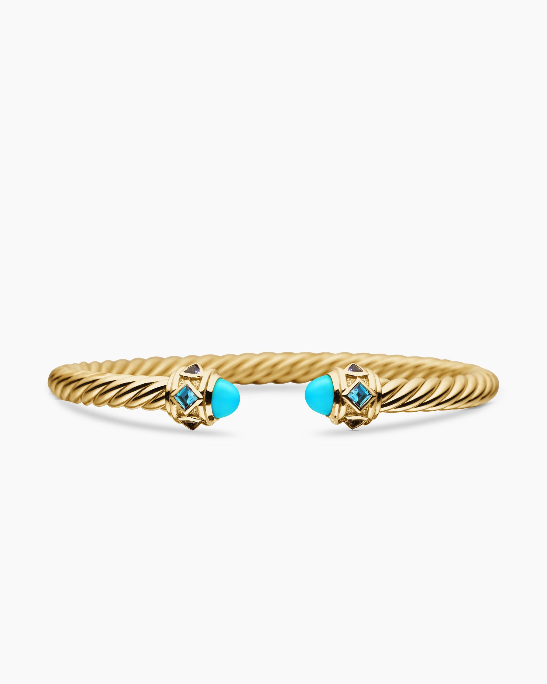 Renaissance Cablespira Bracelet in 18K Yellow Gold with Turquoise, Hampton Blue Topaz and Iolite, 5mm