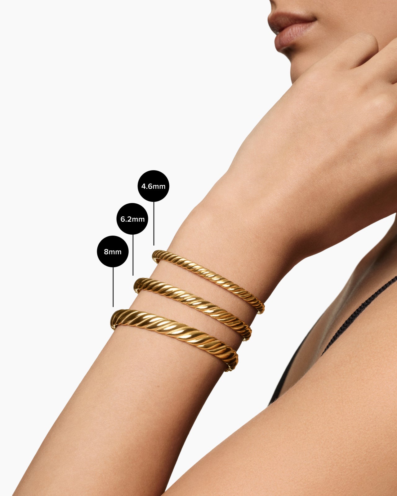 Sculpted Cable Bangle Bracelet in 18K Yellow Gold, 6.2mm - Image 8