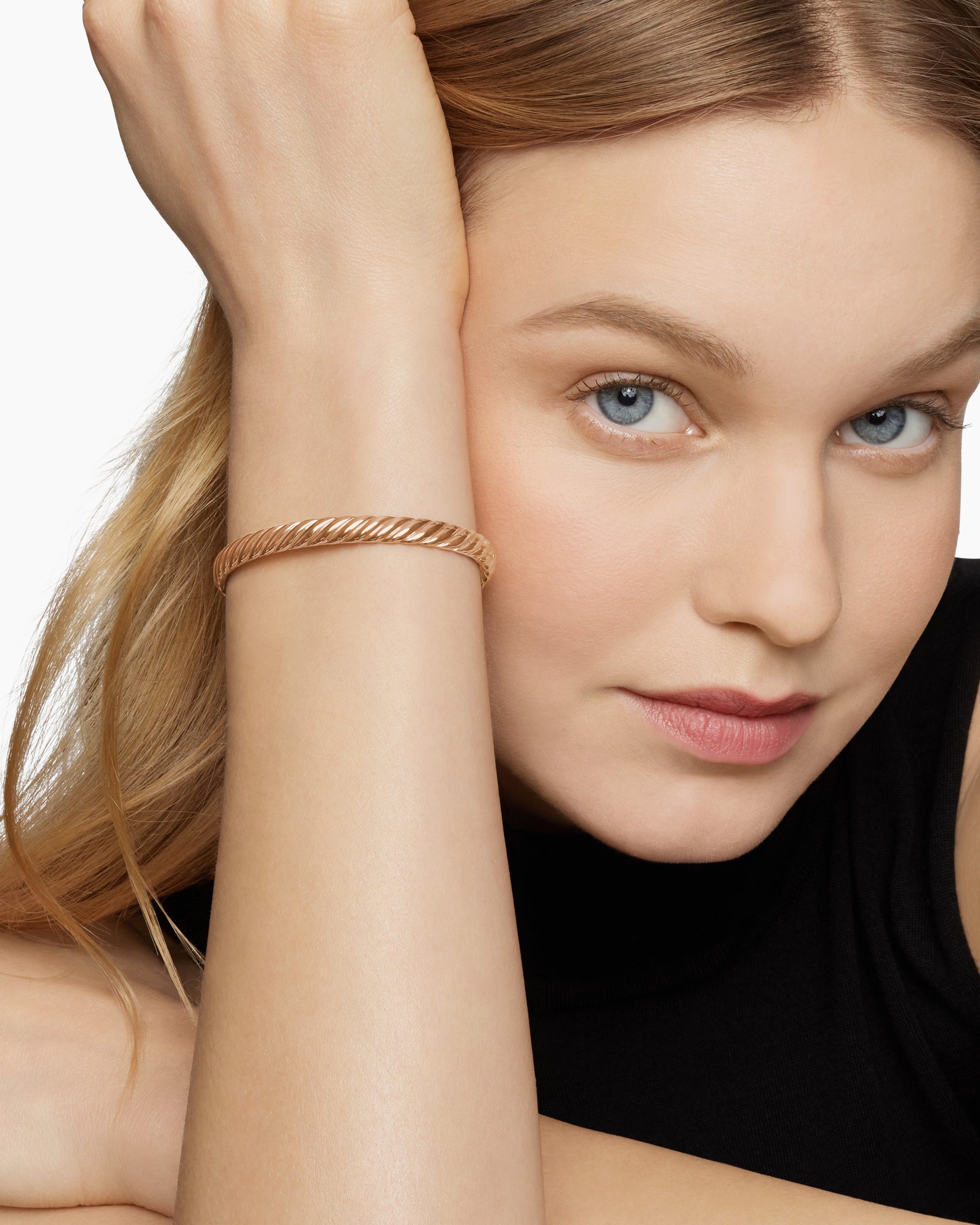 Sculpted Cable Bangle Bracelet in 18K Rose Gold, 6.2mm - Image 7