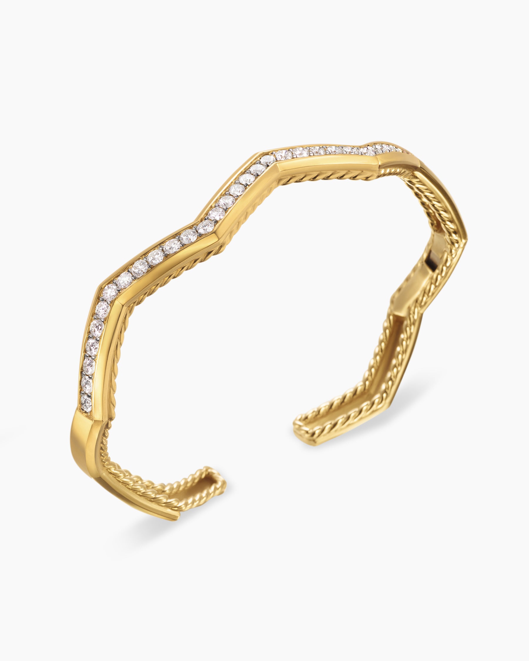 Zig Zag Stax Cuff Bracelet in 18K Yellow Gold with Diamonds, 5mm - Image 3