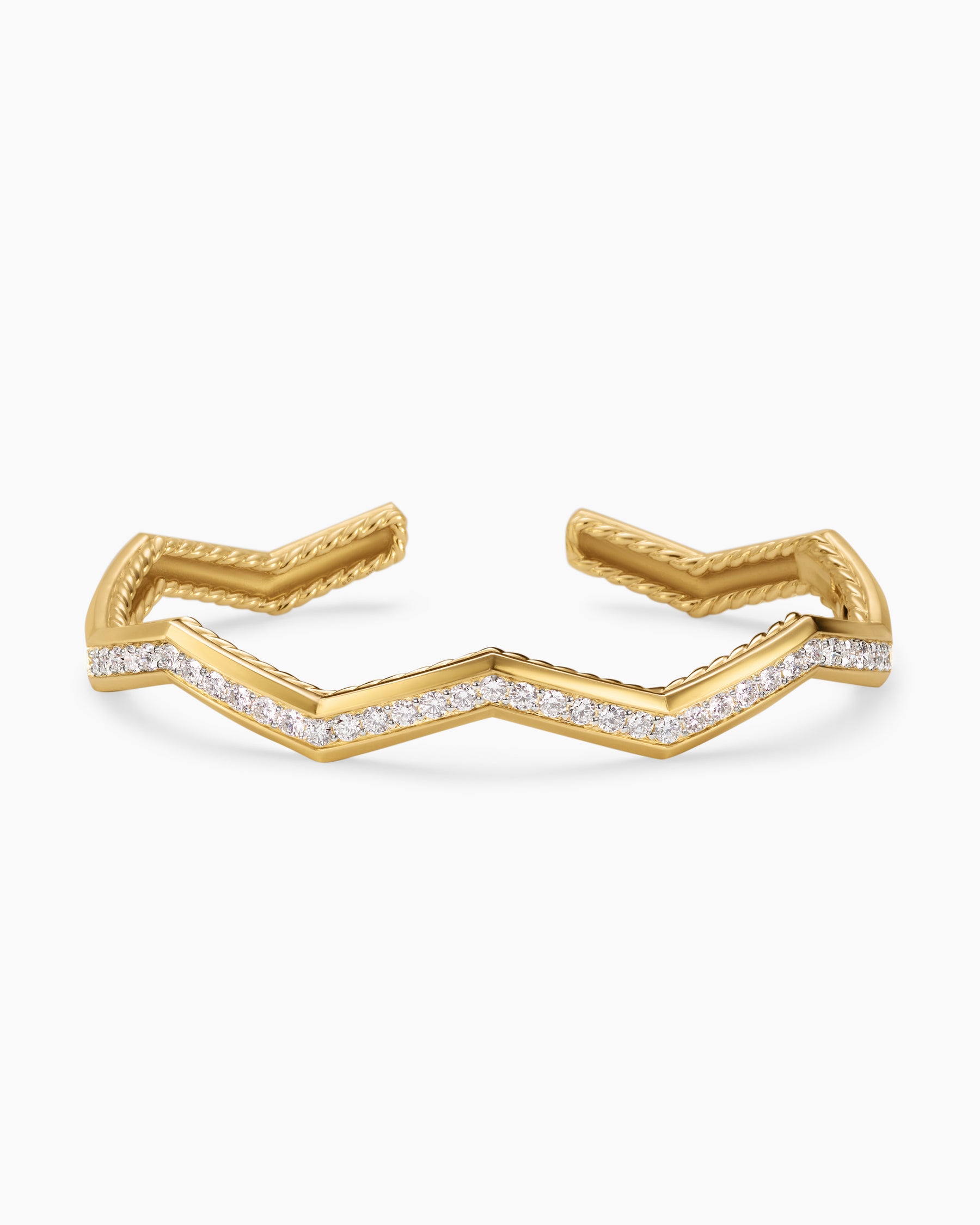 Zig Zag Stax Cuff Bracelet in 18K Yellow Gold with Diamonds, 5mm - Image 4