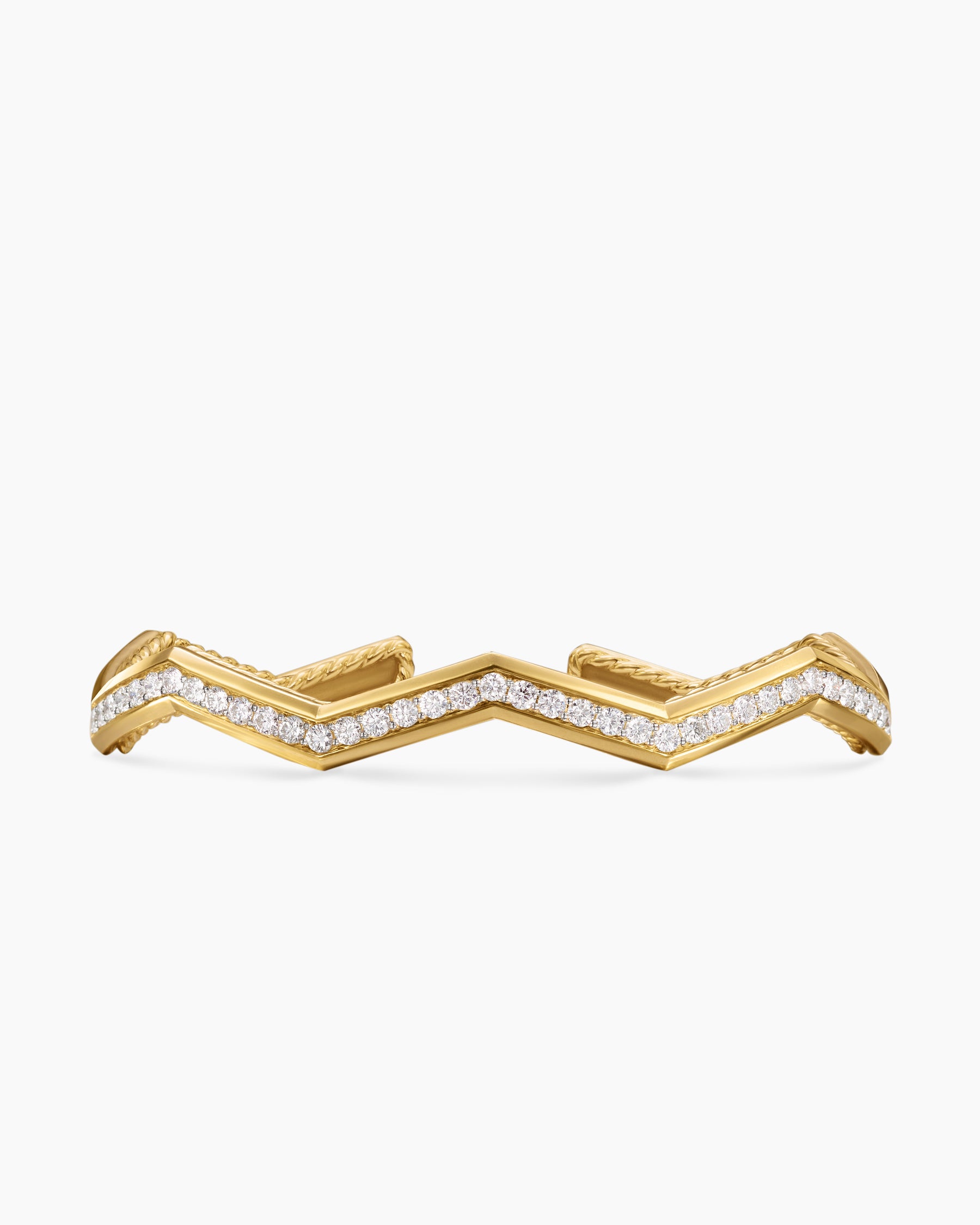Zig Zag Stax Cuff Bracelet in 18K Yellow Gold with Diamonds, 5mm