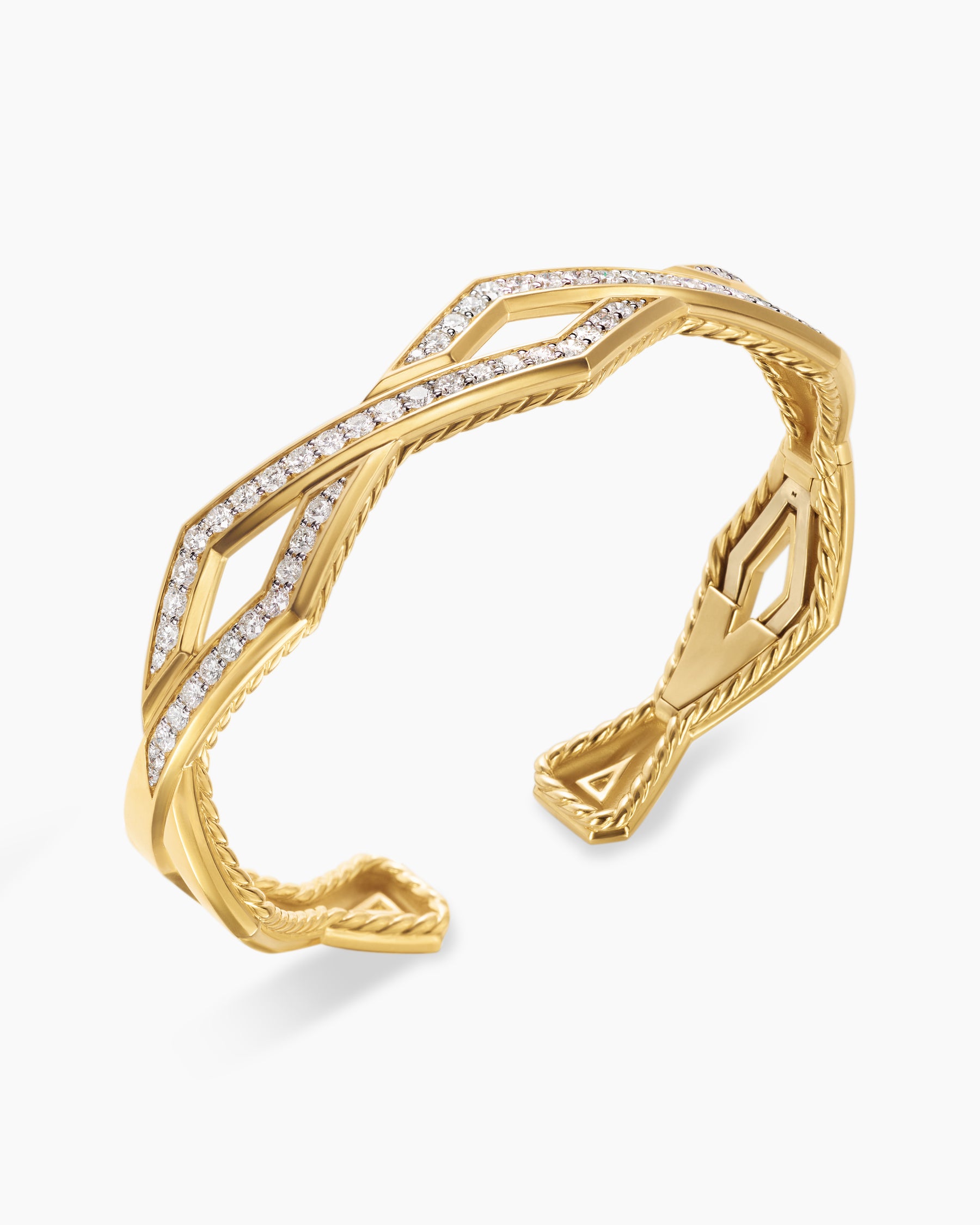 Zig Zag Stax Cuff Bracelet in 18K Yellow Gold with Diamonds, 13mm - Image 3
