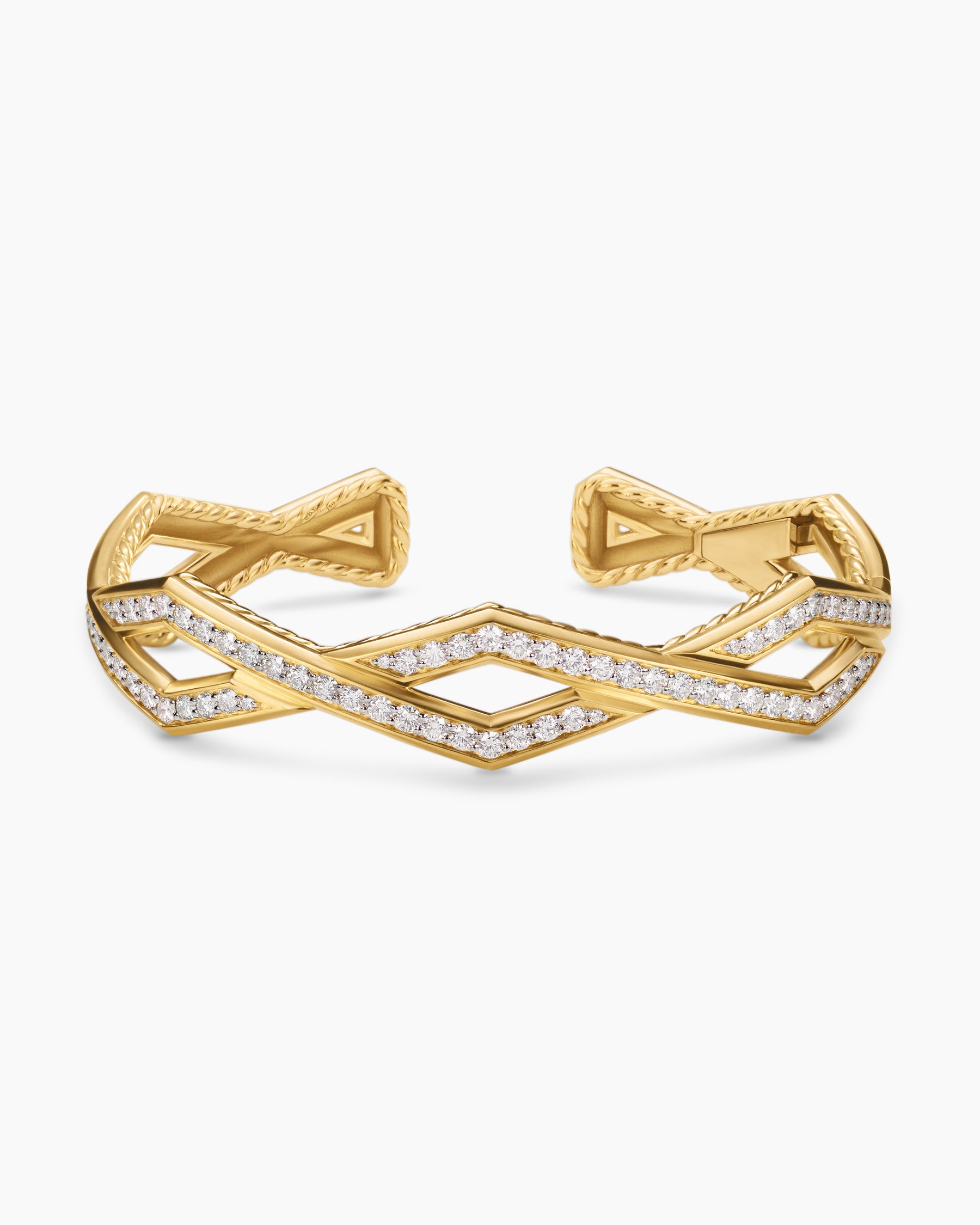 Zig Zag Stax Cuff Bracelet in 18K Yellow Gold with Diamonds, 13mm - Image 4