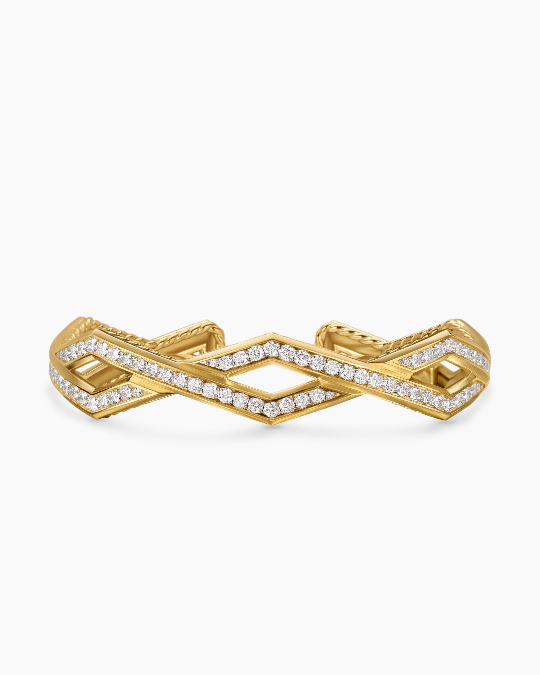 Zig Zag Stax Cuff Bracelet in 18K Yellow Gold with Diamonds, 13mm