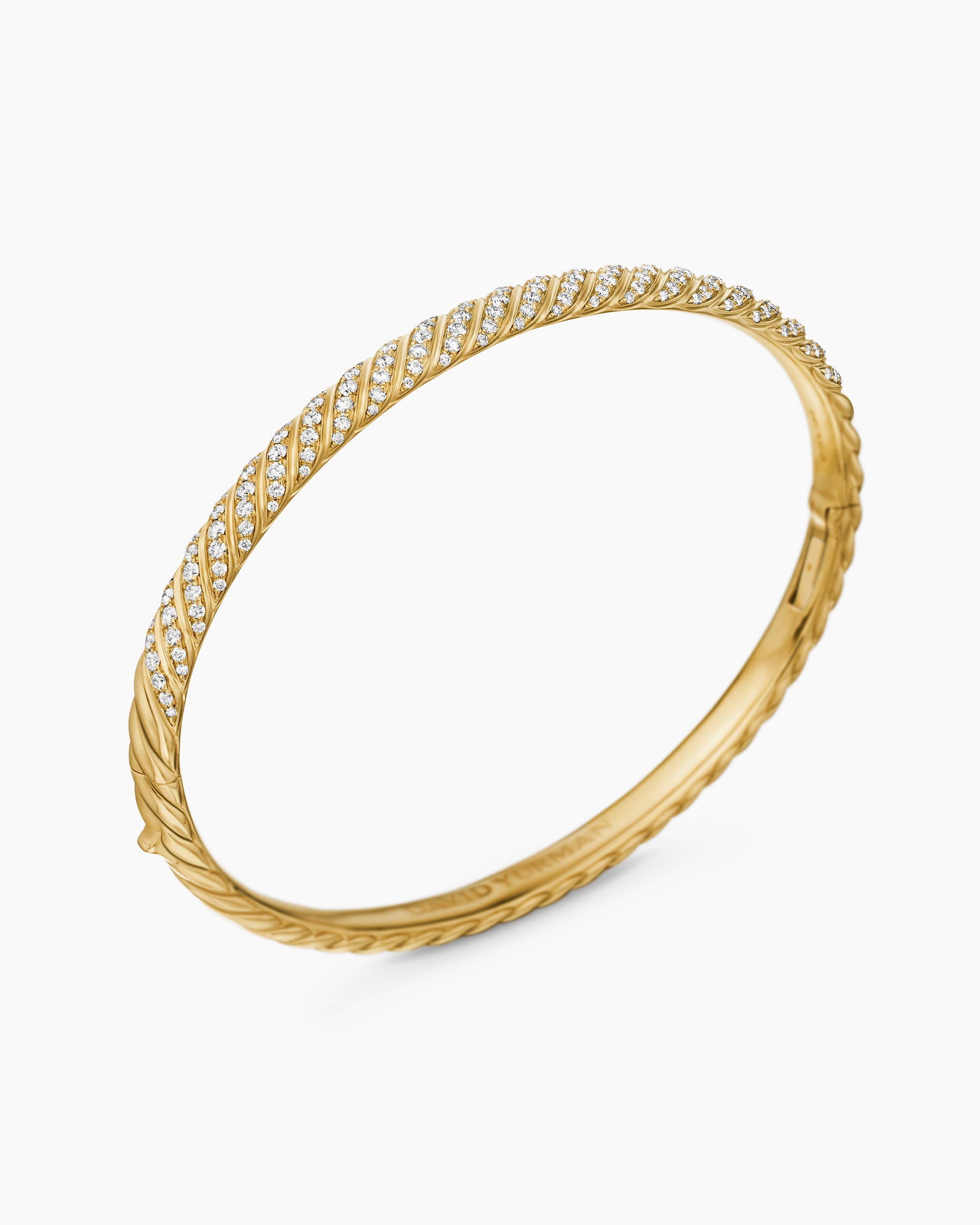 Sculpted Cable Bangle Bracelet in 18K Yellow Gold with Diamonds, 4.6mm - Image 3
