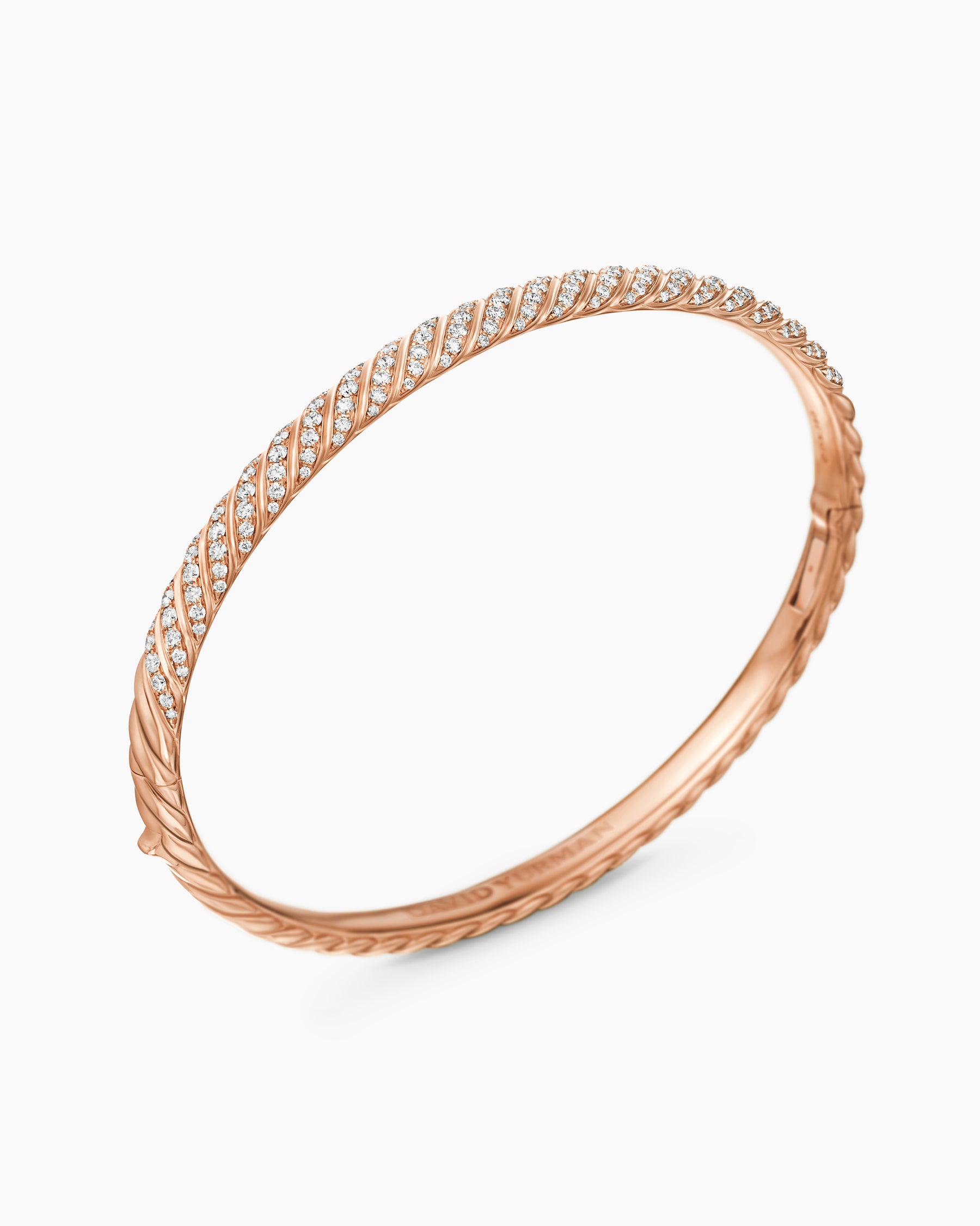 Sculpted Cable Bangle Bracelet in 18K Rose Gold with Diamonds, 4.6mm - Image 3