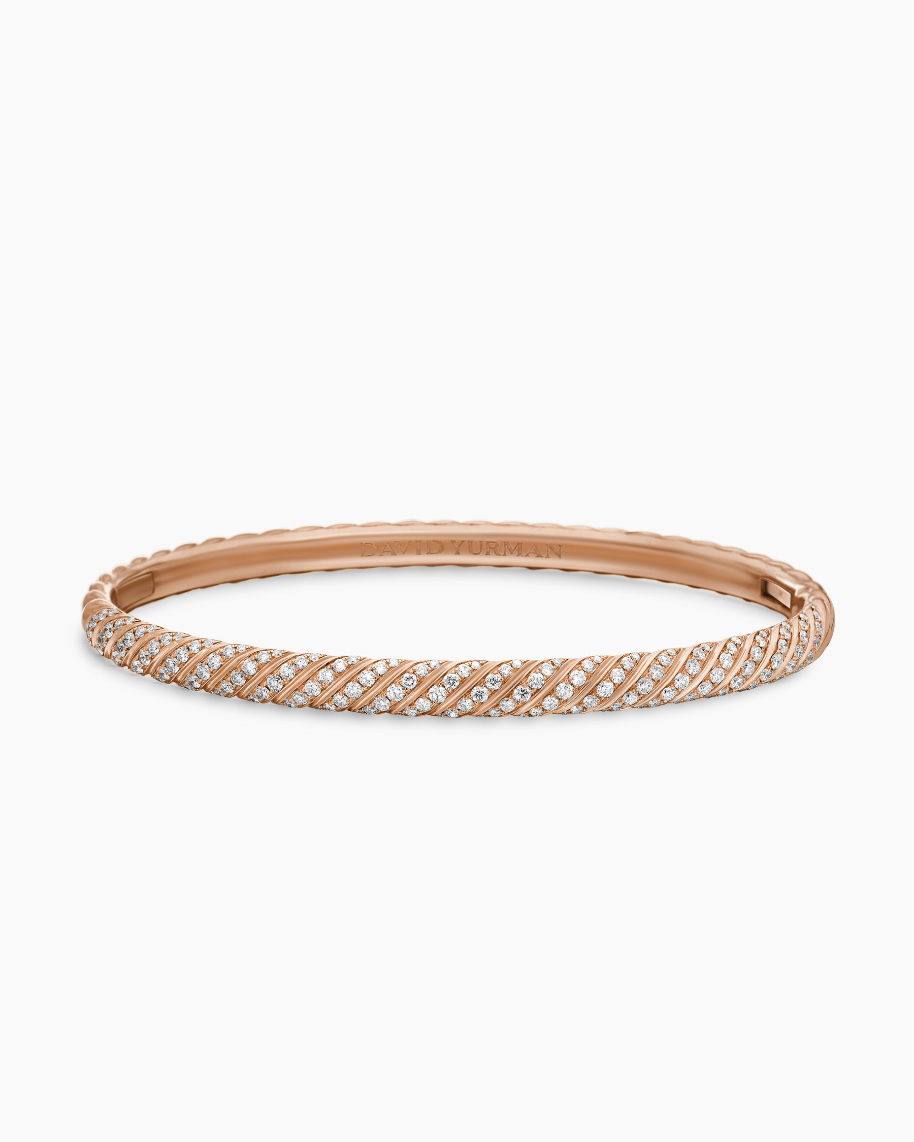 Sculpted Cable Bangle Bracelet in 18K Rose Gold with Diamonds, 4.6mm - Image 4