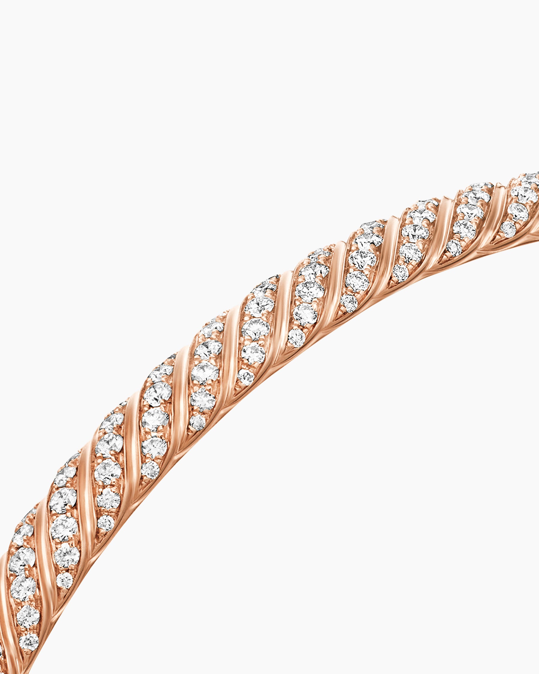 Sculpted Cable Bangle Bracelet in 18K Rose Gold with Diamonds, 4.6mm - Image 5