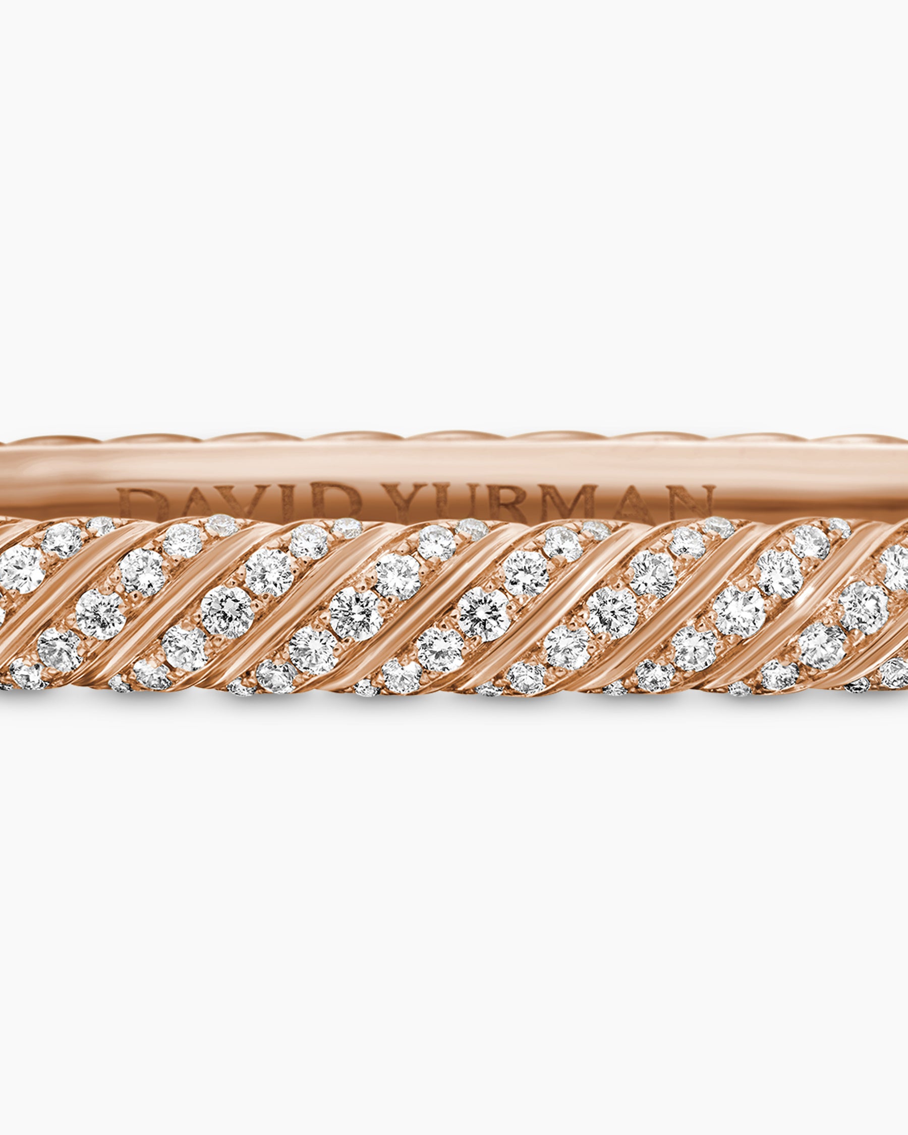 Sculpted Cable Bangle Bracelet in 18K Rose Gold with Diamonds, 4.6mm - Image 6