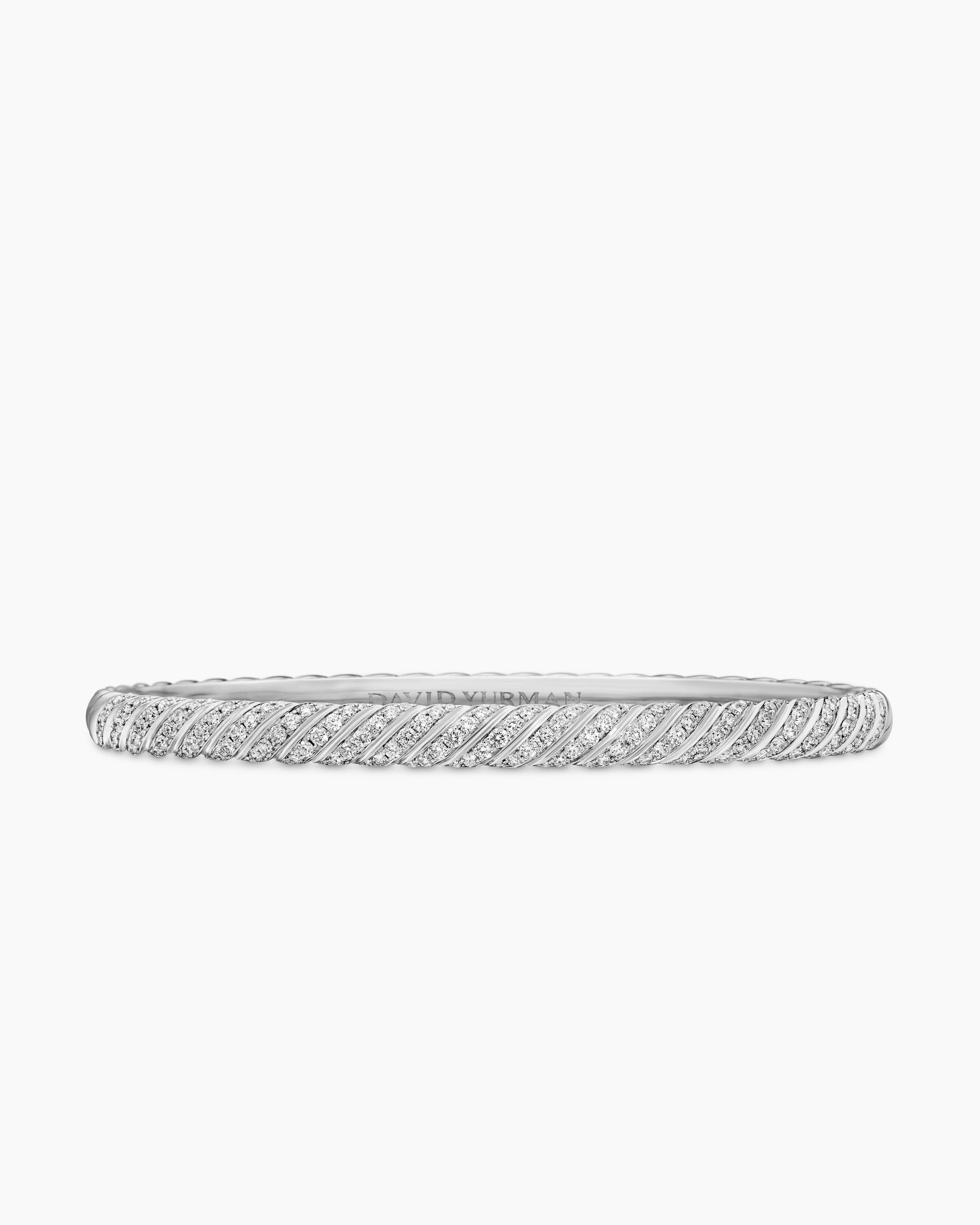 Sculpted Cable Bangle Bracelet in 18K White Gold with Diamonds, 4.6mm